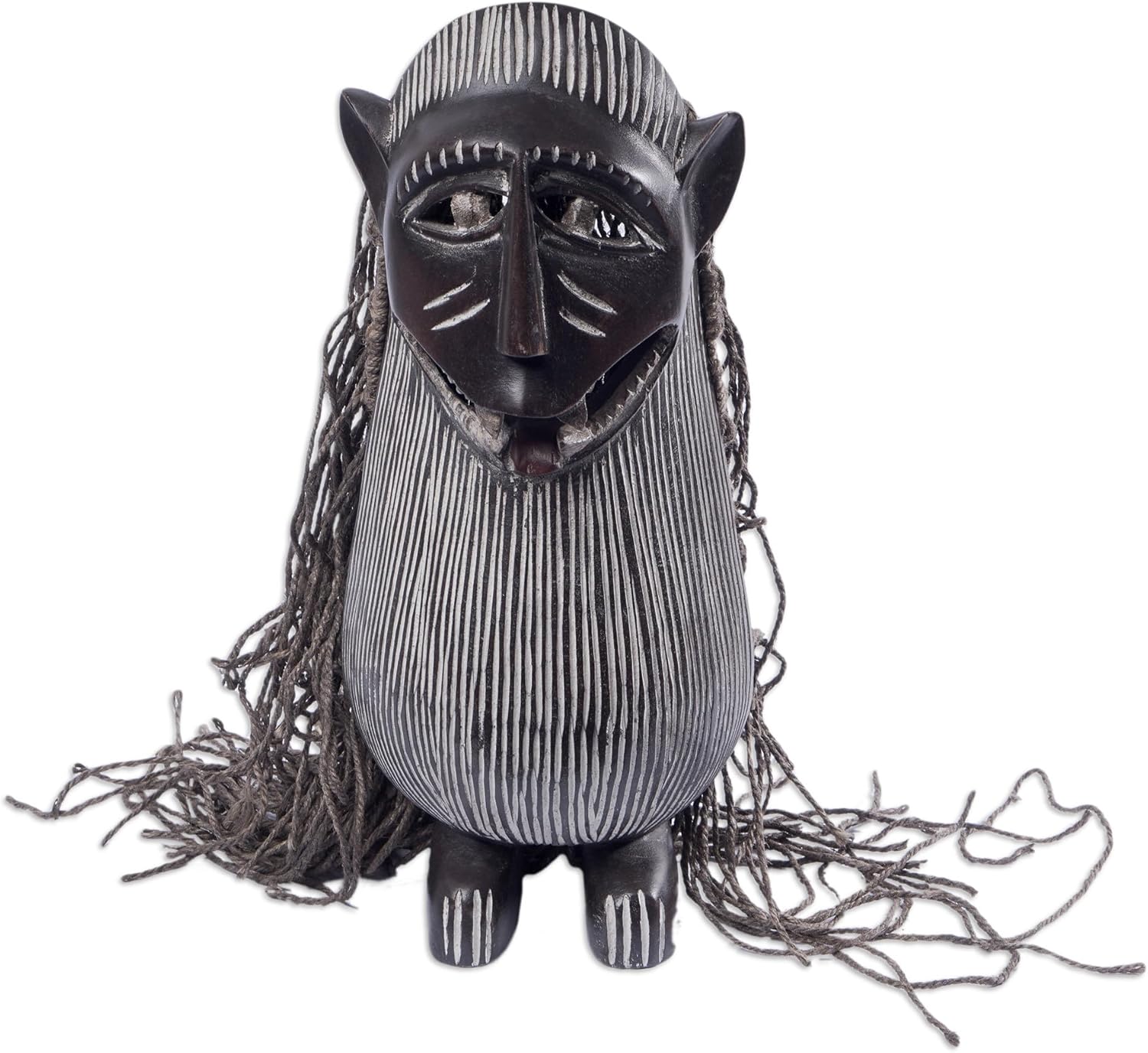 NOVICA Artisan Handmade Liberian Wood Jute Mask from Africa Brown Ghana Masks [15.25in H x 7in W x 3.9in D] ' Monkey Antics'