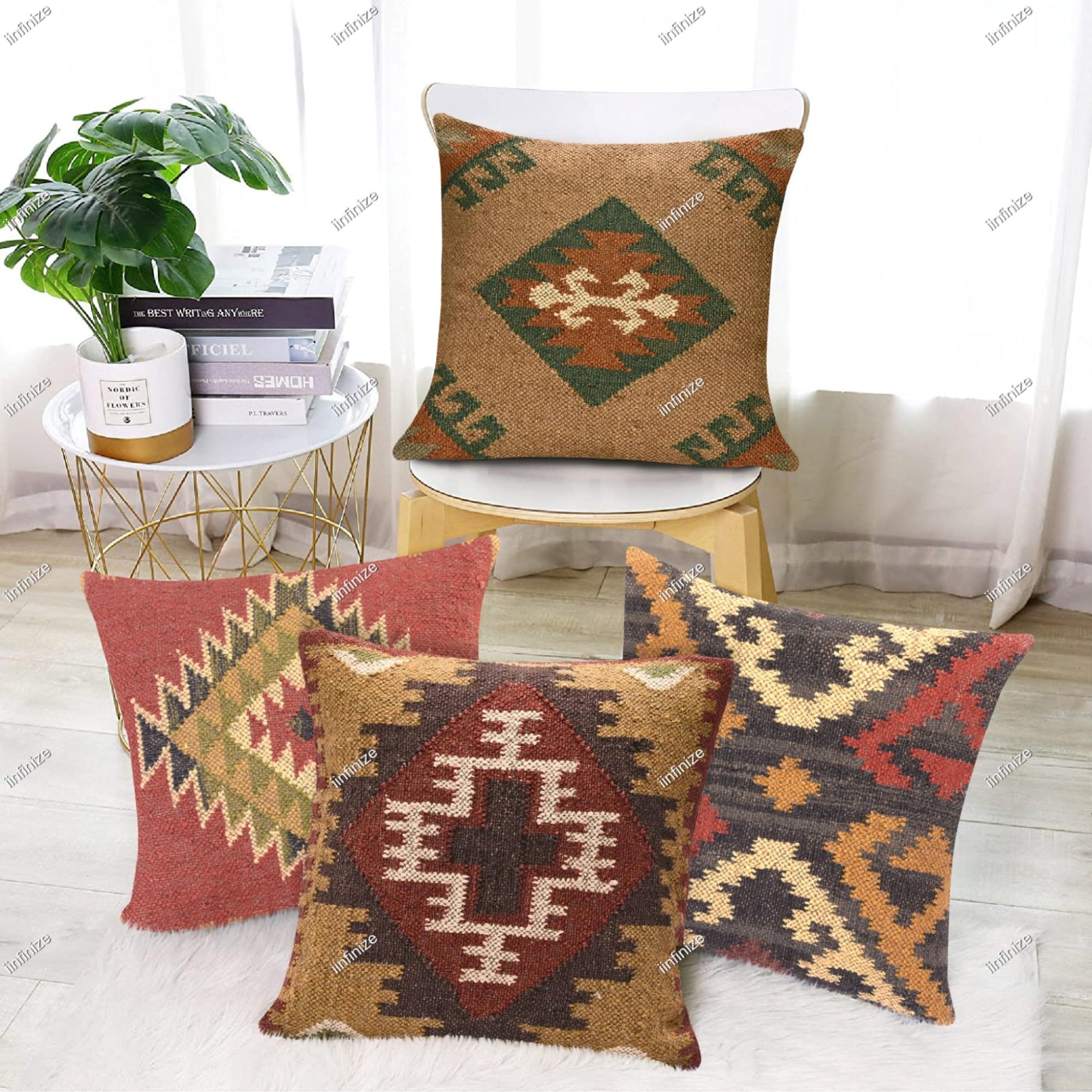 Housse de coussin en jute fait main 45cm design ethnique luxe chic