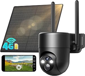SEHMUA 4G LTE Cámara de Vigilancia Exterior con Panel Solar, PTZ 355°/90°, 2K Camara con Tarjeta SIM, Detección Humana PIR, Visión Nocturna, IP66 Impermeable, Audio Bidireccional asin的图片