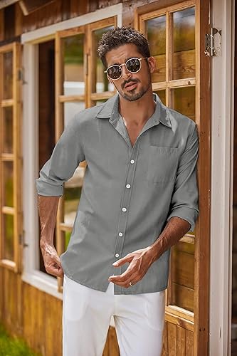 Miniatura 7 de COOFANDY Camisa Oxford de manga larga con botones para hombre, camisas de vestir de ajuste regular