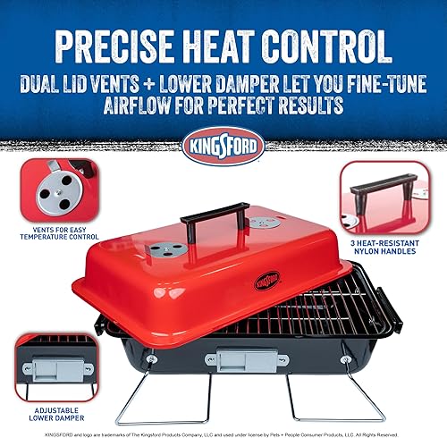 Miniatura 6 de Kingsford Parrilla de carbón de mesa, portátil, compacta y barbacoa, 17 pulgadas, rectangular, 170 pies cuadrados en superficie de cocción