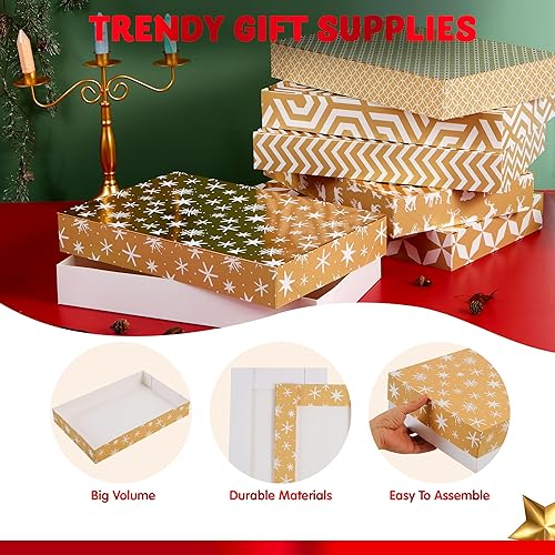 Miniatura 3 de JOYIN 6 cajas de regalo de ropa de Navidad con tapas para regalos, 17 x 11 x 2.5 pulgadas, cajas de envoltura de ropa dorada para ropa, batas, 6