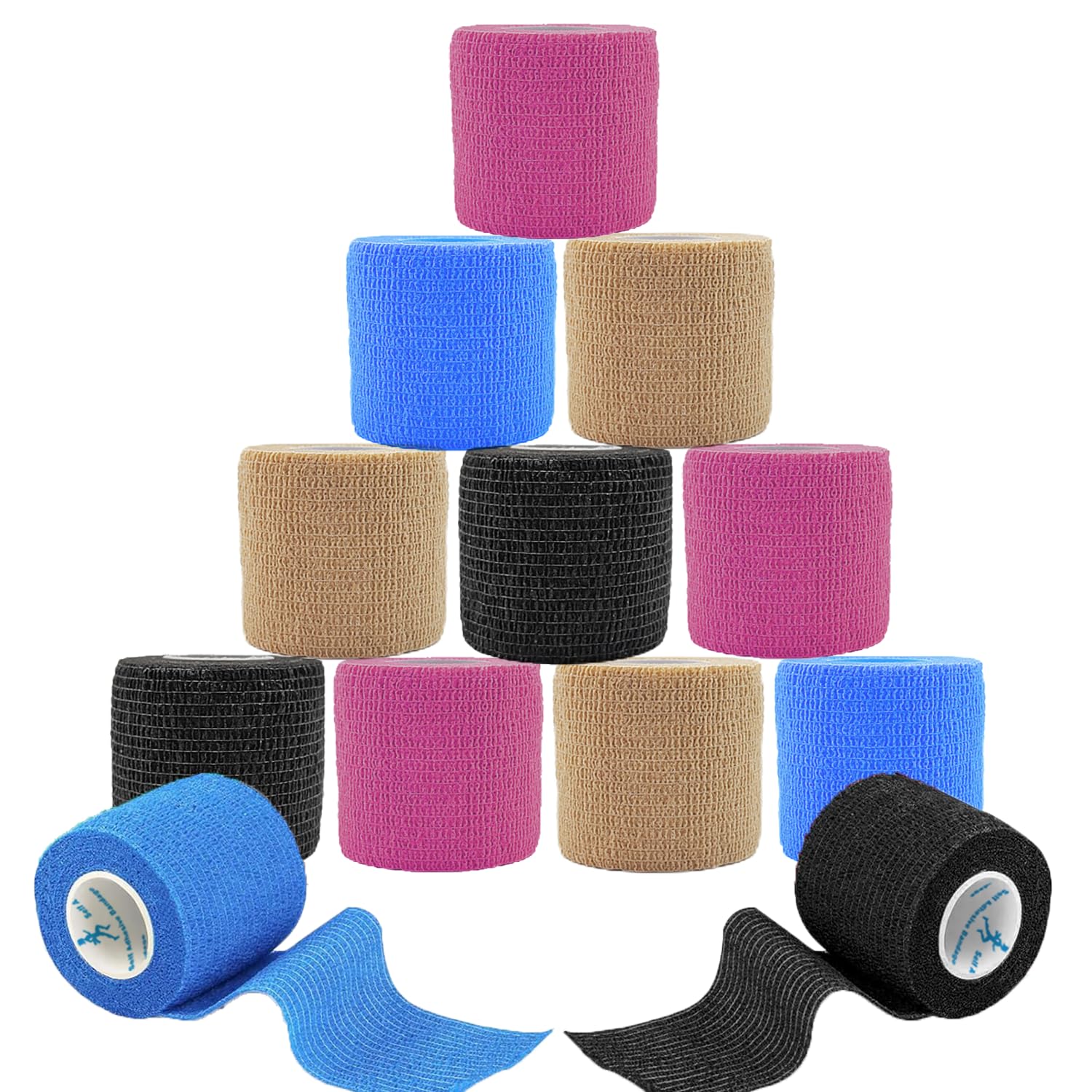 ANAMPION Selbstklebender Verband 12Rollen, 5cm x 4.5m Pflaster Rolle Verbandsmaterial, Elastische Binde Bandage Fixierbinde Haftbandage Selbstklebend für Sport (4-Farbe Mix)