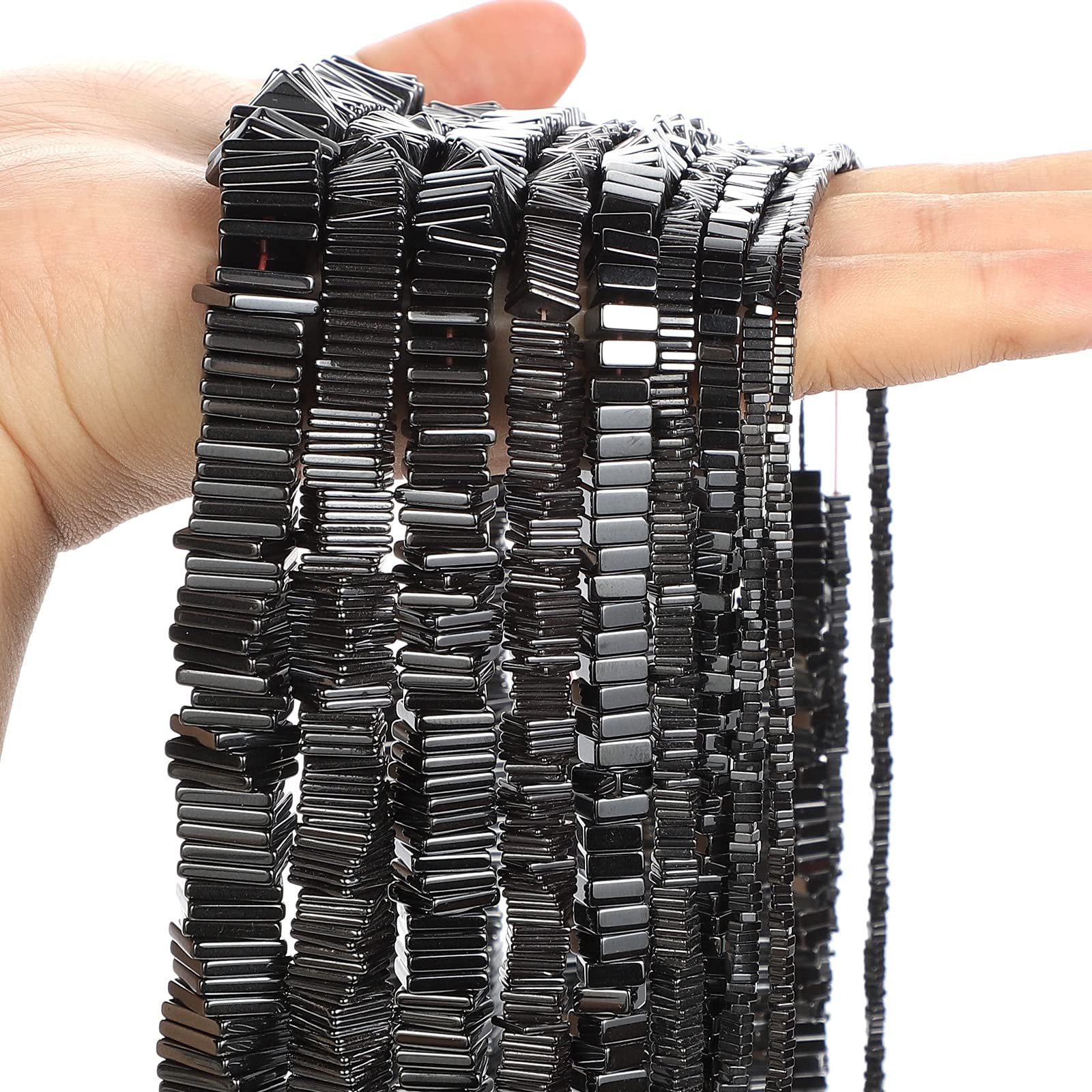 ZP koraliki z kamienia naturalnego kwadratowy kawałek czarne koraliki hematytowe okrągłe luźne do tworzenia biżuterii DIY akcesoria do bransoletek Y111 (kolor: 10 x 10 x 2 mm 204 szt.)