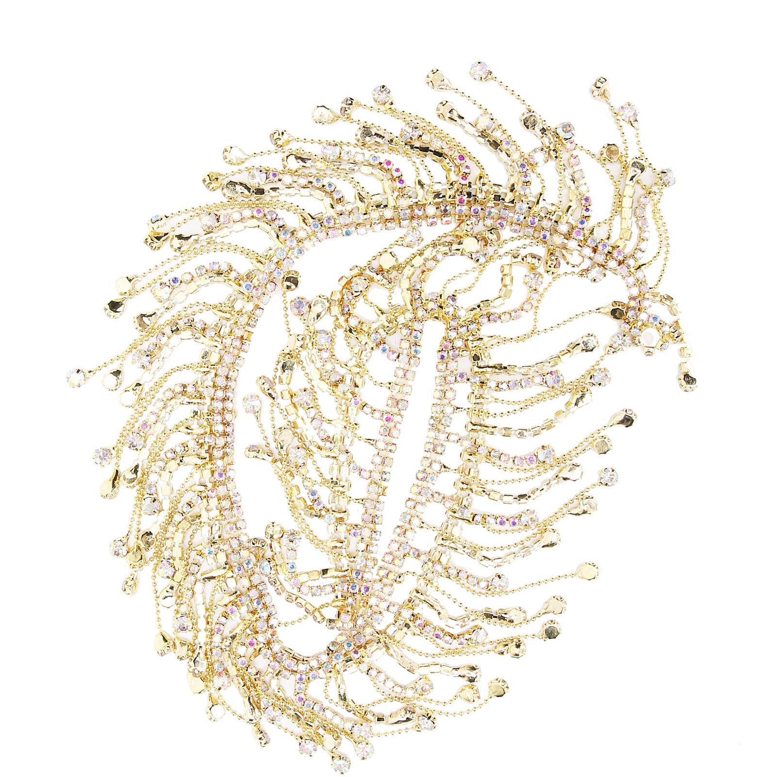 Nastro con frange e strass, 9,1 m, con nappe luccicanti, per matrimoni, feste, abbigliamento, fai da te (2 pezzi dorati)
