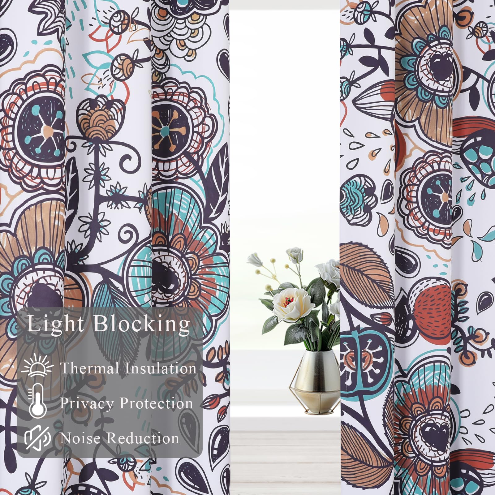 VEHEDE Colorful Flowers Room Darkening Curtains - Image 4