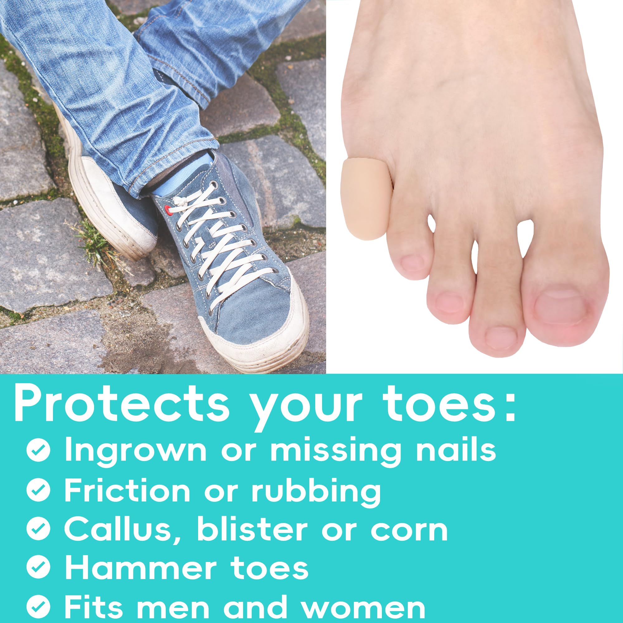 Byehambuni Paquete de 8 protectores de gel para los dedos de los pies, almohadillas para los dedos, mangas para los dedos, para mujeres y hombres, proporcionan alivio de uñas de los pies, callos,