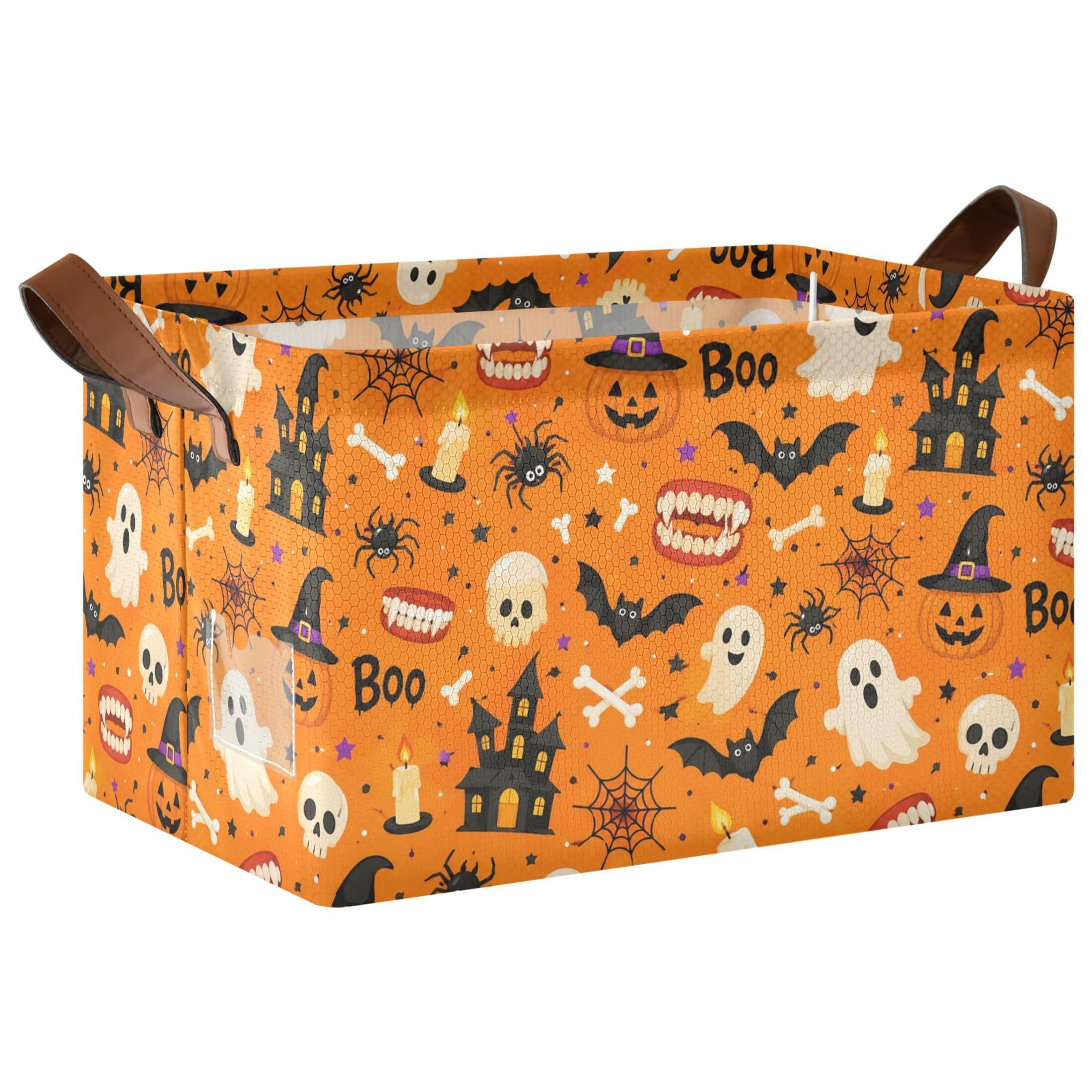 Kutsu Halloween Foldable Storage Basket Collapsible Bin With Handles For Shelves