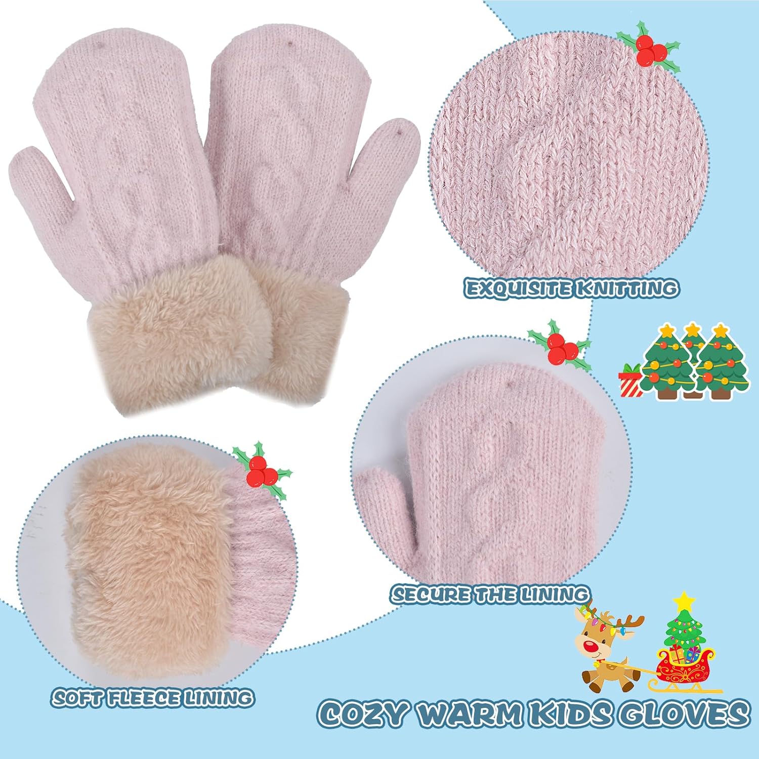Kids Winter Hat Gloves Scarf Set for 2-14 Years Old Warm Fleece Lining - Image 3