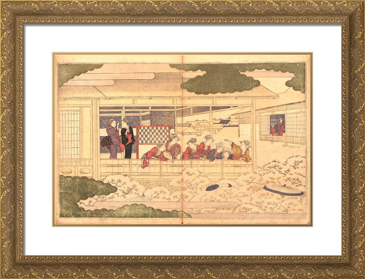 ArtDirect Utamaro, Kitagawa 24x19 Gold Ornate Framed Art Print with Double Matting Titled: Puxian