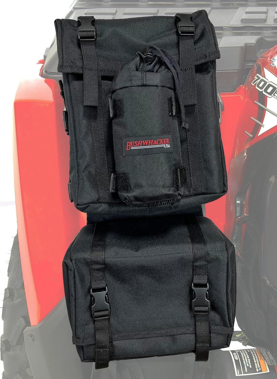 Bushwhacker ATV Fender Bag Black – Cargo Storage Pack for Front and Rear Fender Beside Tank Rack – Durable Waterproof Resistant UTV Accessories for Roll Cage and Bar Gear Organizer
