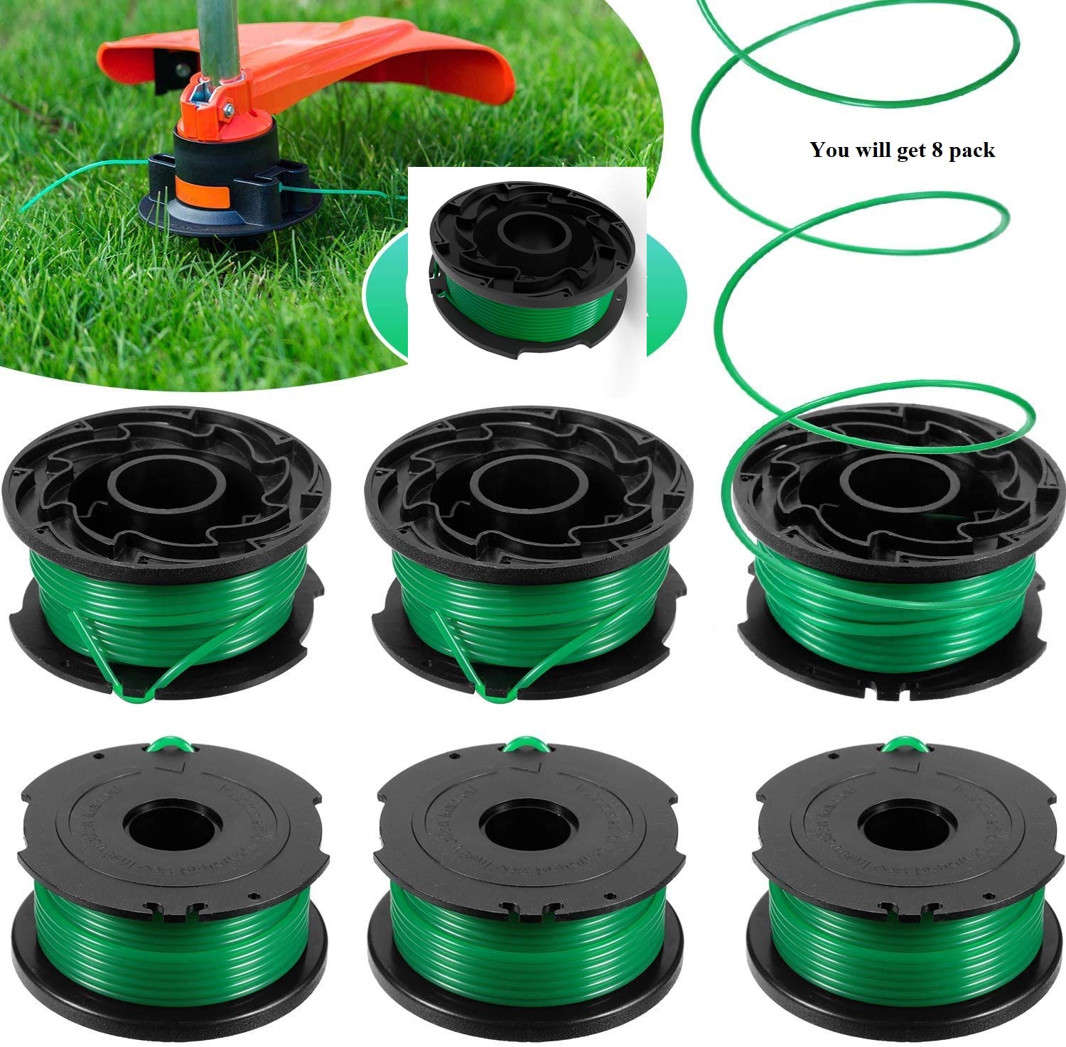 Black+Decker SF-080 Ersatzspule 8 Stück – 6 M Nylonfaden 0,080" Für GH3000, LST540 Trimmer