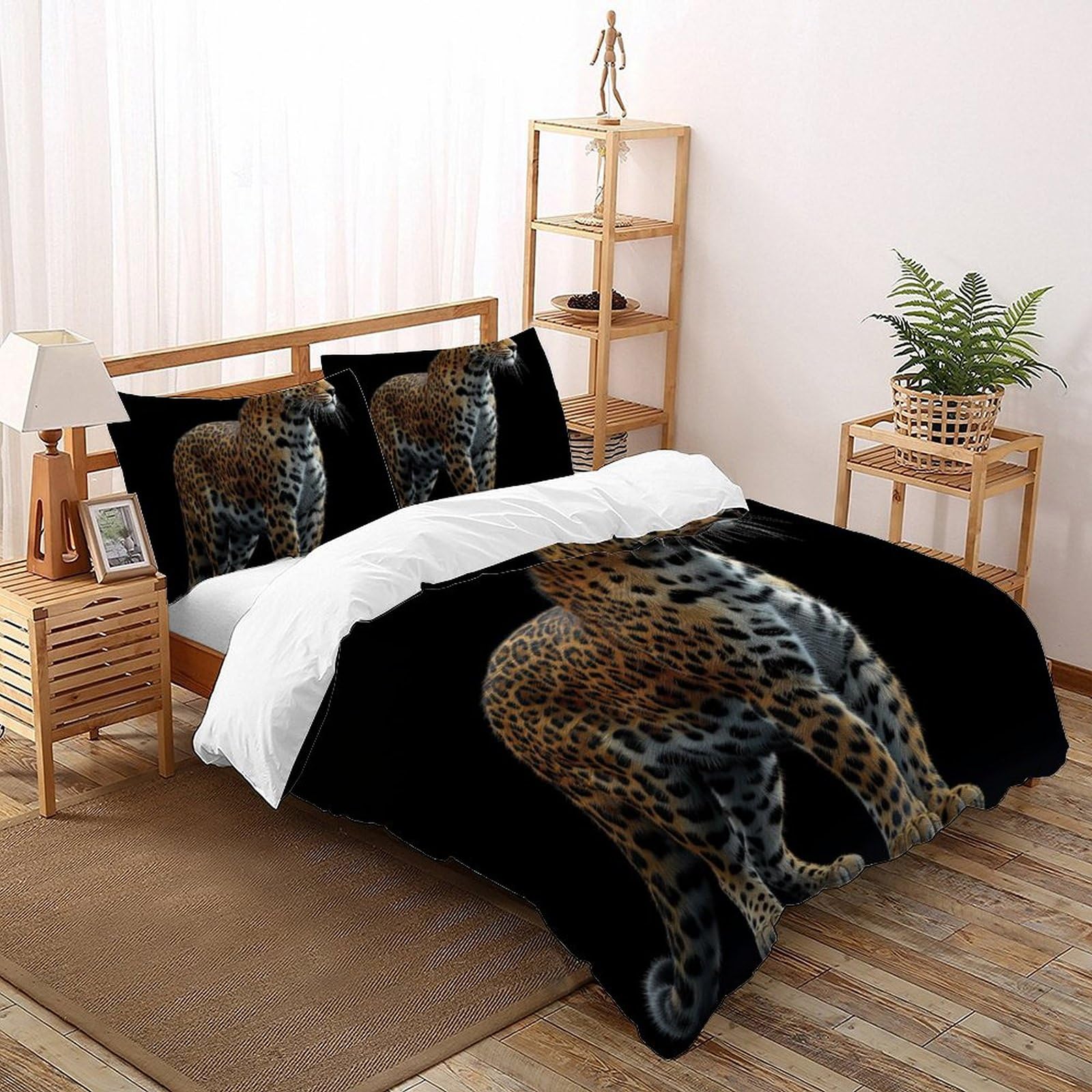 Parure de couette léopard en microfibre Super King 260x220 cm avec 2 taies