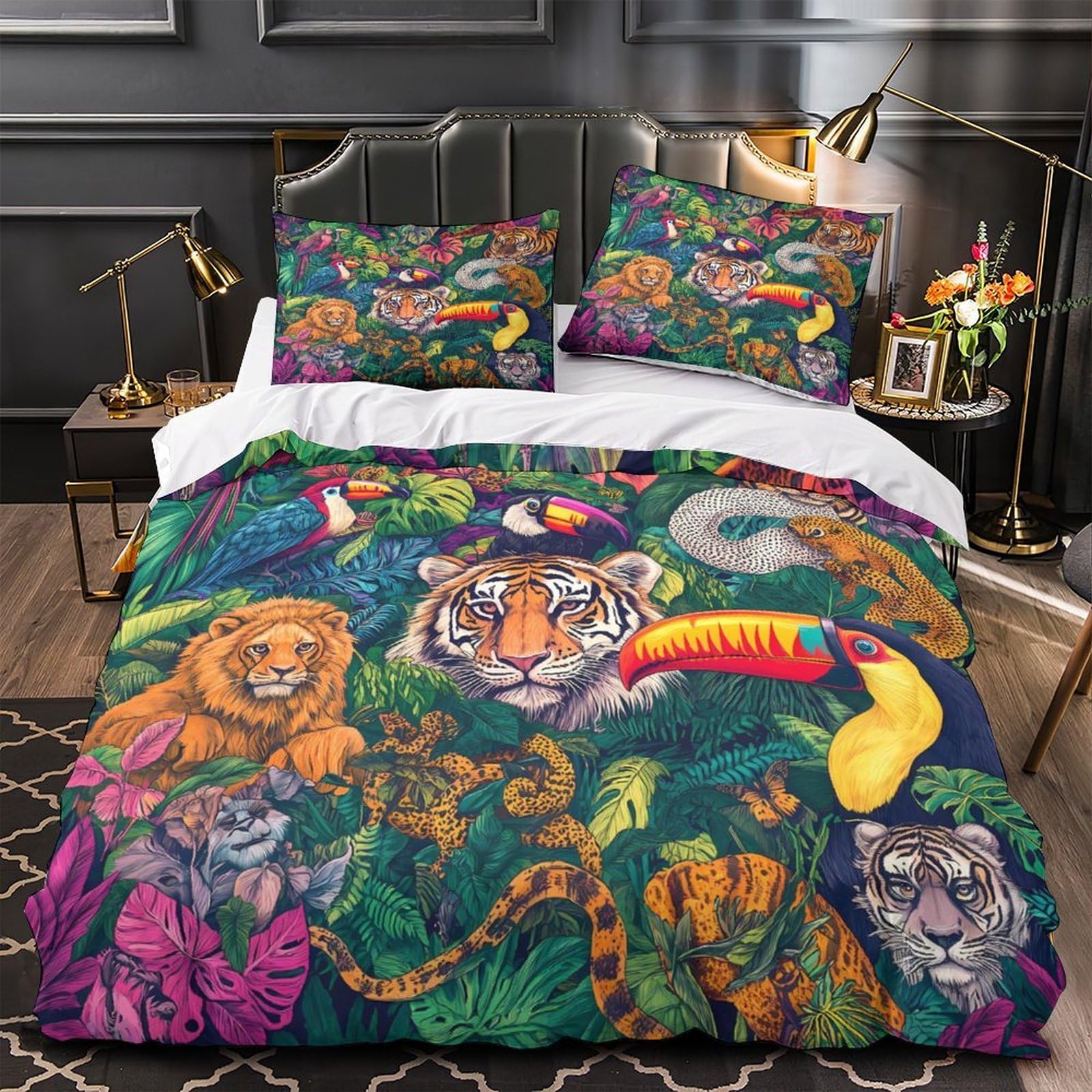Housse de couette jungle 3D en microfibre pour chambre ado sauvage
