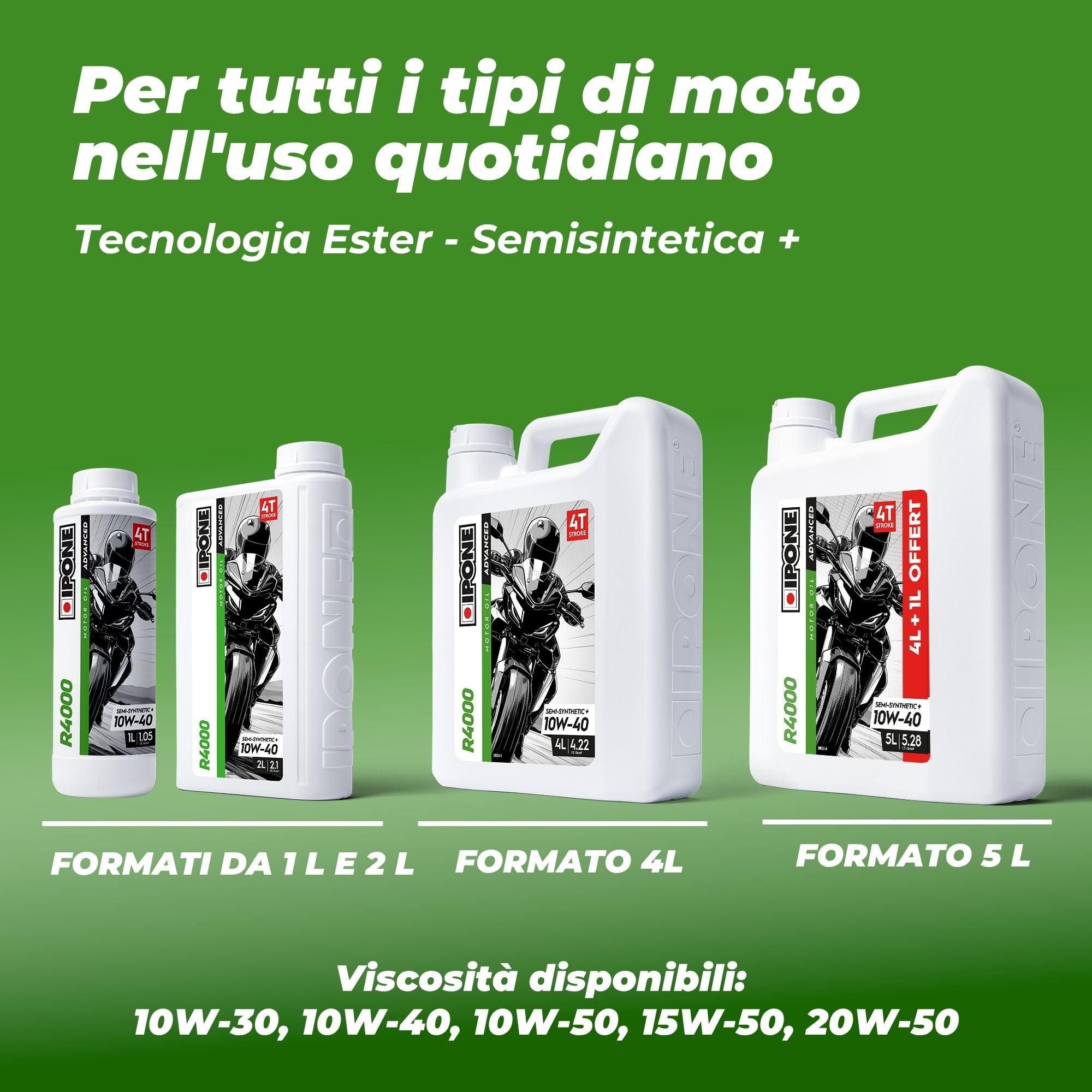 Ipone - Olio motore sintetico + “R4000 RS”, per motori a 4 tempi, 10W40, rif. 800029