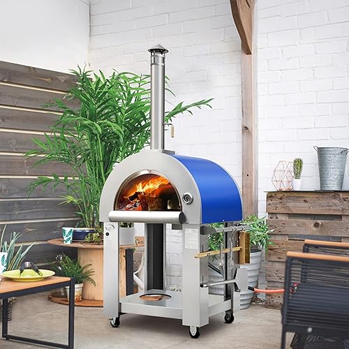 Miniatura 6 de Horno de pizza de gas propano y leña de 32.5 pulgadas para cocina al aire libre en acero inoxidable, horno grande para pizza para exteriores, patio
