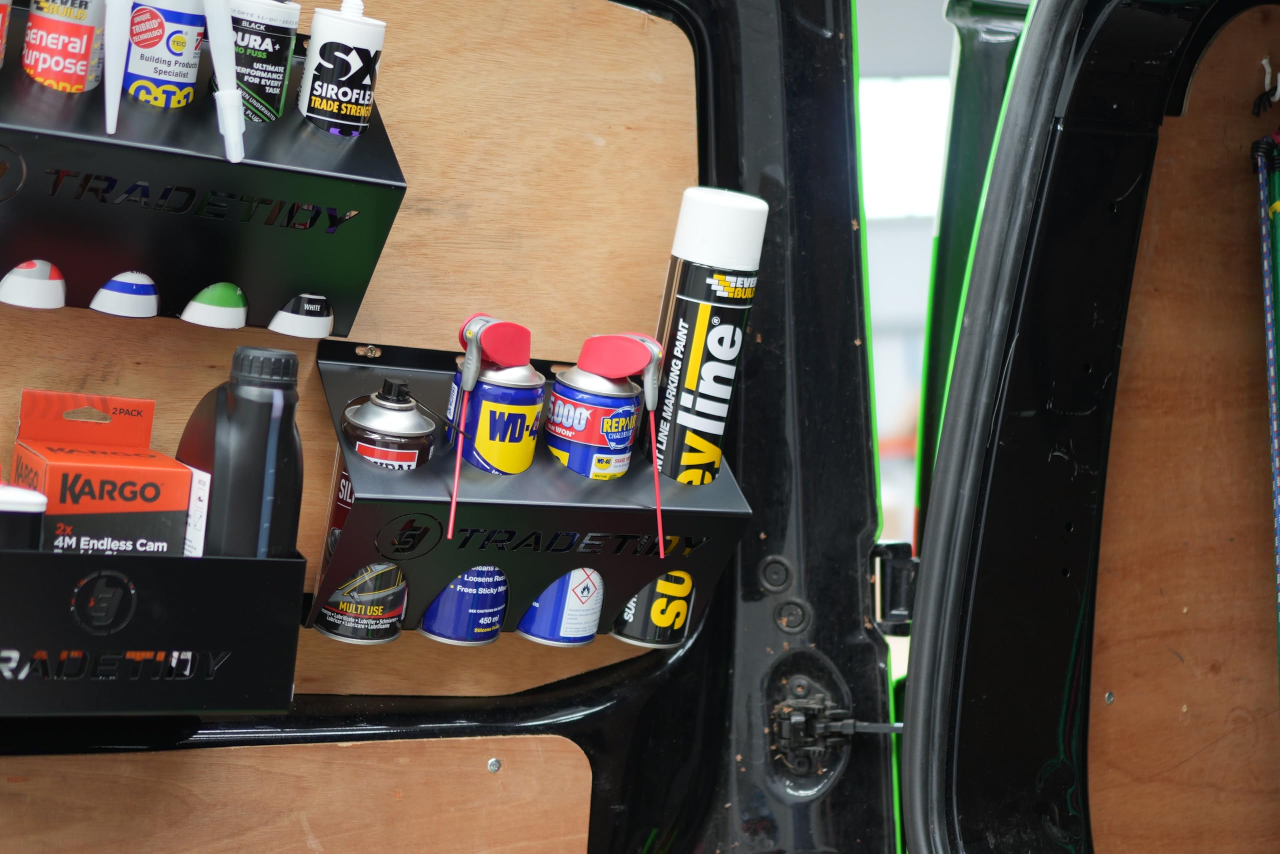 Tradetidy Supporto per bombolette spray, ideale per furgoni, garage, officine, realizzato in acciaio (nero)