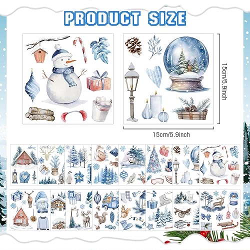 Miniatura 3 de 16 hojas de calcomanías de invierno para frotar en transferencias, calcomanías de estilo nieve, calcomanías para álbumes de recortes, calcomanías