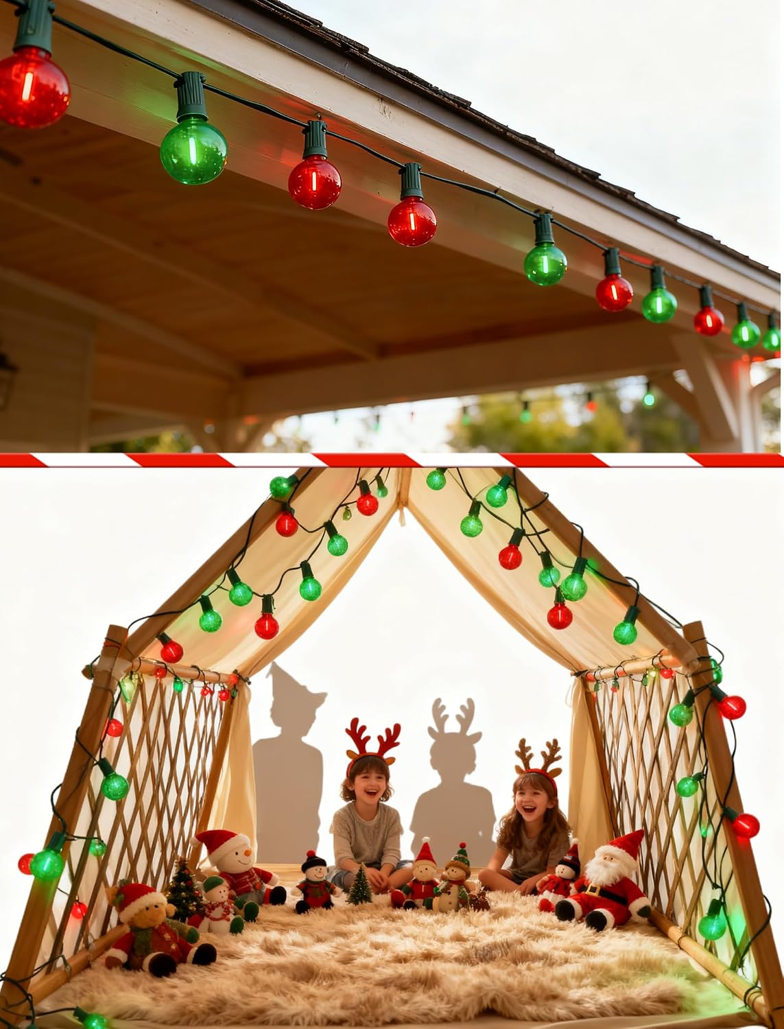 GOOTHY 50Ft Outdoor Red/Green Christmas Lights, G40 Globe Patio String Light with 25 Shatterproof Bulbs(2 Spare), Outside Christmas Lights for Holiday Party Backyard