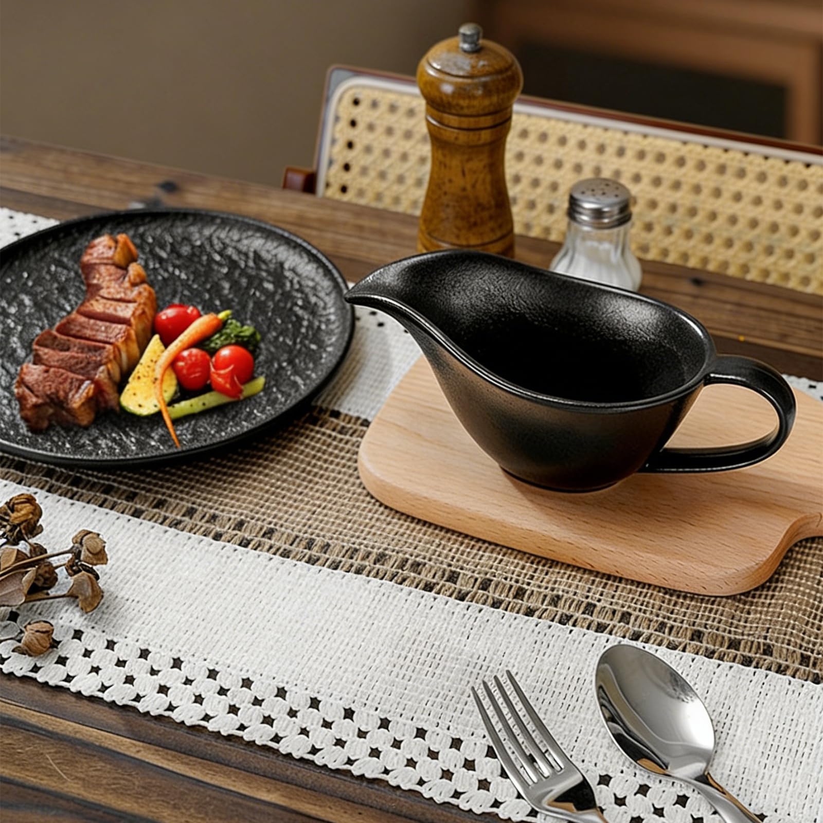 Salsiera da Tavola in Porcellana da 250ml, Pentole Terracotta Stile con Manico, Gravy Boat per Salse, Condimenti e Sughi, Perfetta per Casa e Ristorante