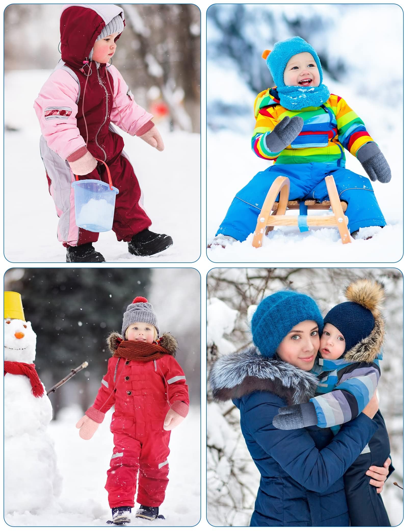 Becellen Guantes Invierno Niños Manoplas Guantes Termicos de Punto con Forro Polar Cuerda Cuello para Bebé Niños Niñas 0-3 Años