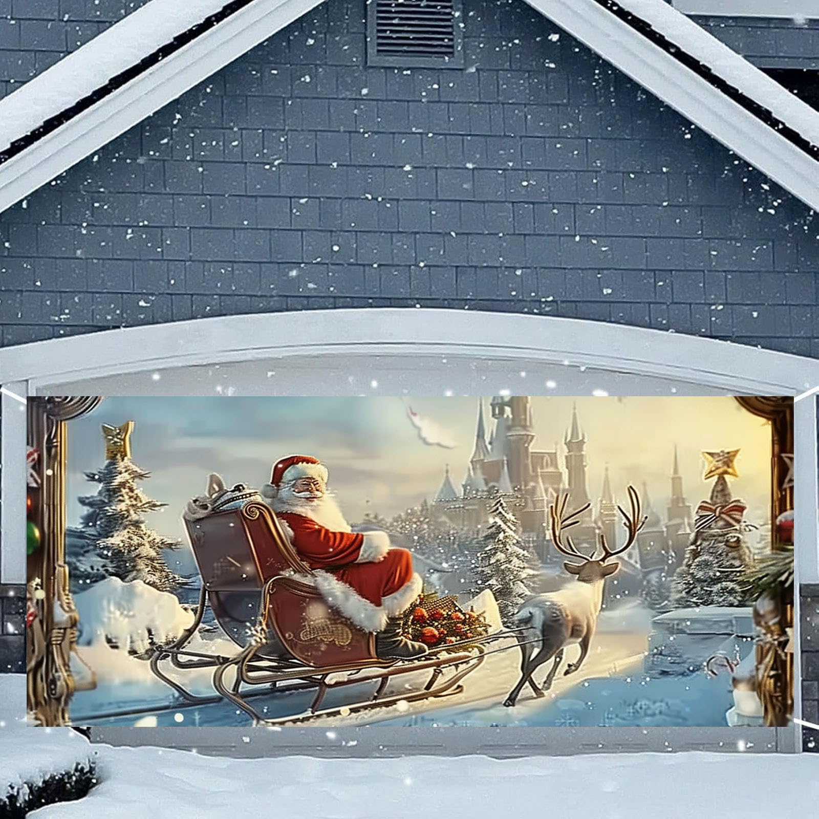 Feelcrag Christmas Holiday Garage Door Banner Cover,Christmas Backdrop Scene Large Christmas Decorations Background Banner Door Cover/Murals Backdrop Hanging Decor