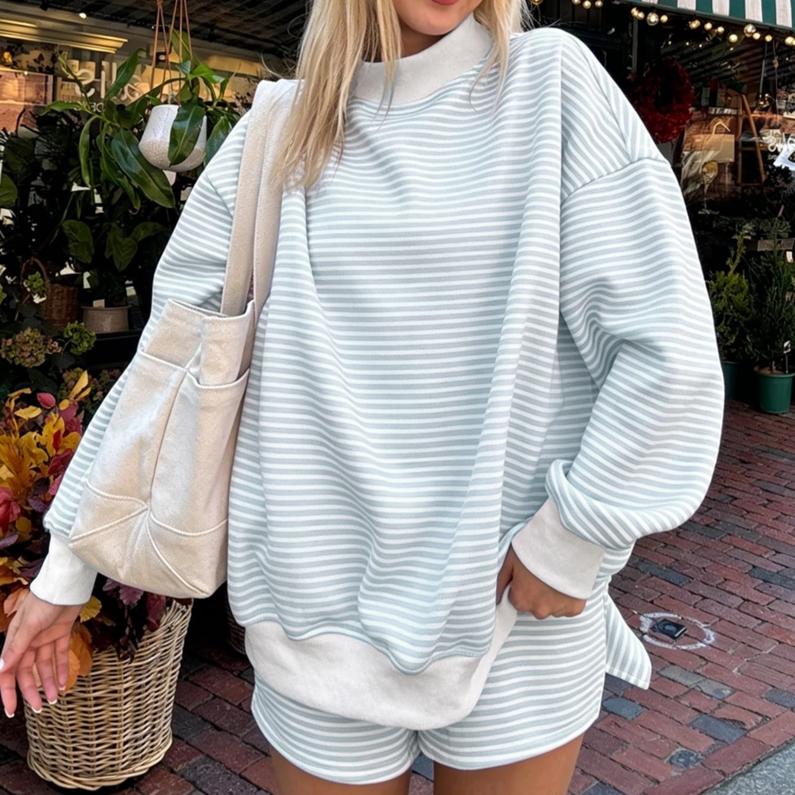 Sudaderas Para Mujer Top A Rayas Otoño Casual Ajuste Holgado Jerséis