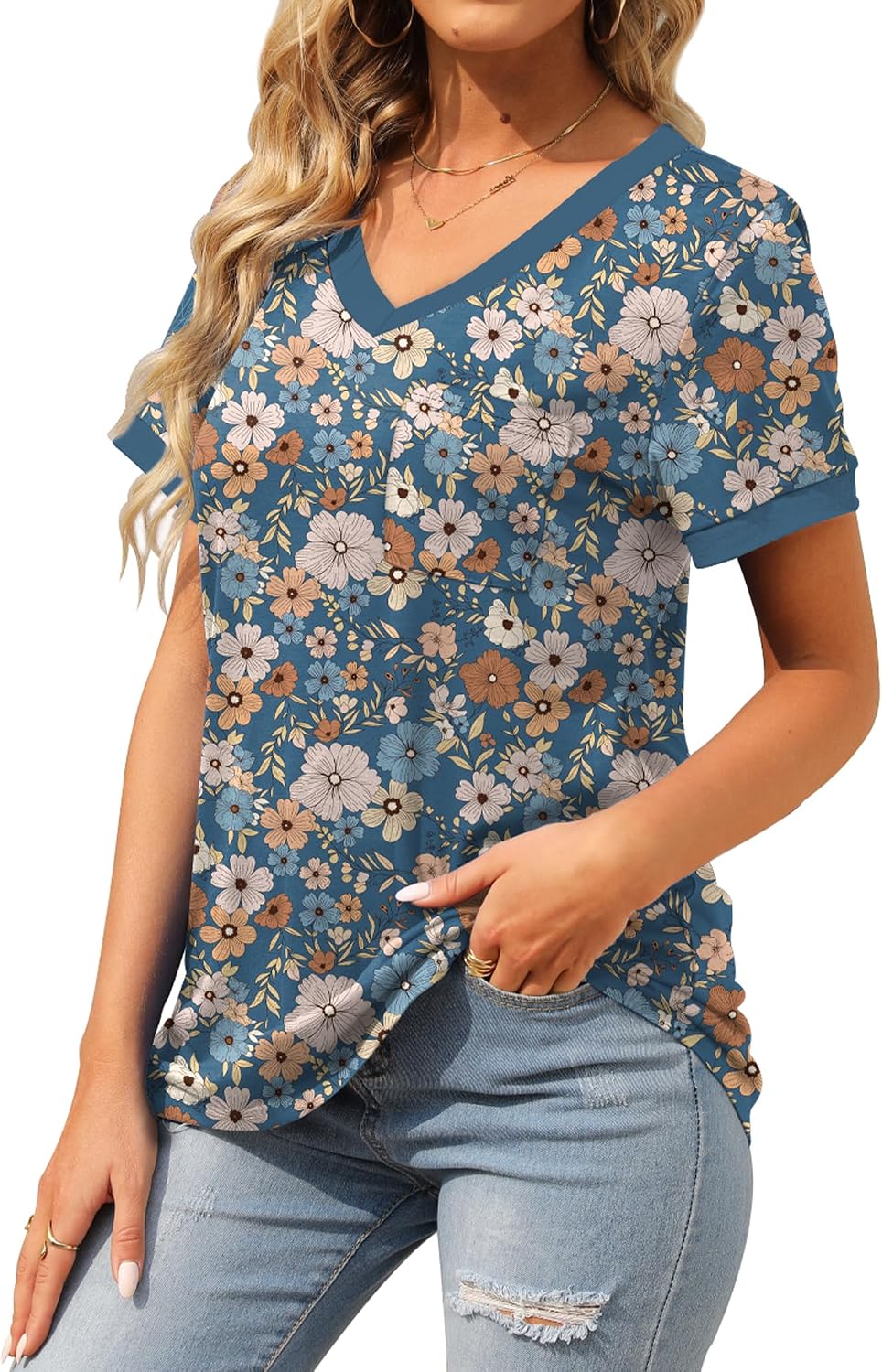 Geifa Womens T Shirts Short Sleeve V Neck Loose Casual Summer Tops 2026 with Pocket image 3