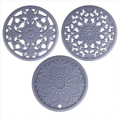 Salvamanteles de silicona  Alfombrillas de silicona para ollas y sartenes calientes, almohadillas calientes redondas, multiuso, talladas, flexibles,