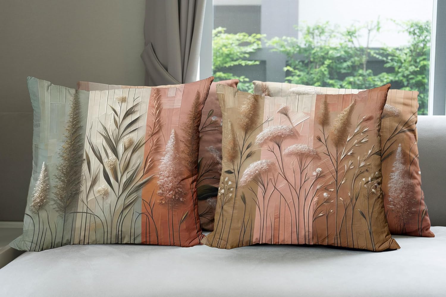 Ambesonne Botanical Throw Pillow Cushion Cover Set of 4, Meadow Blooms with Painting Effect Joyful Nature Woodland Romance, Decorative Accent Double-Sided Printing, 24", Rose Amber Laurel Green