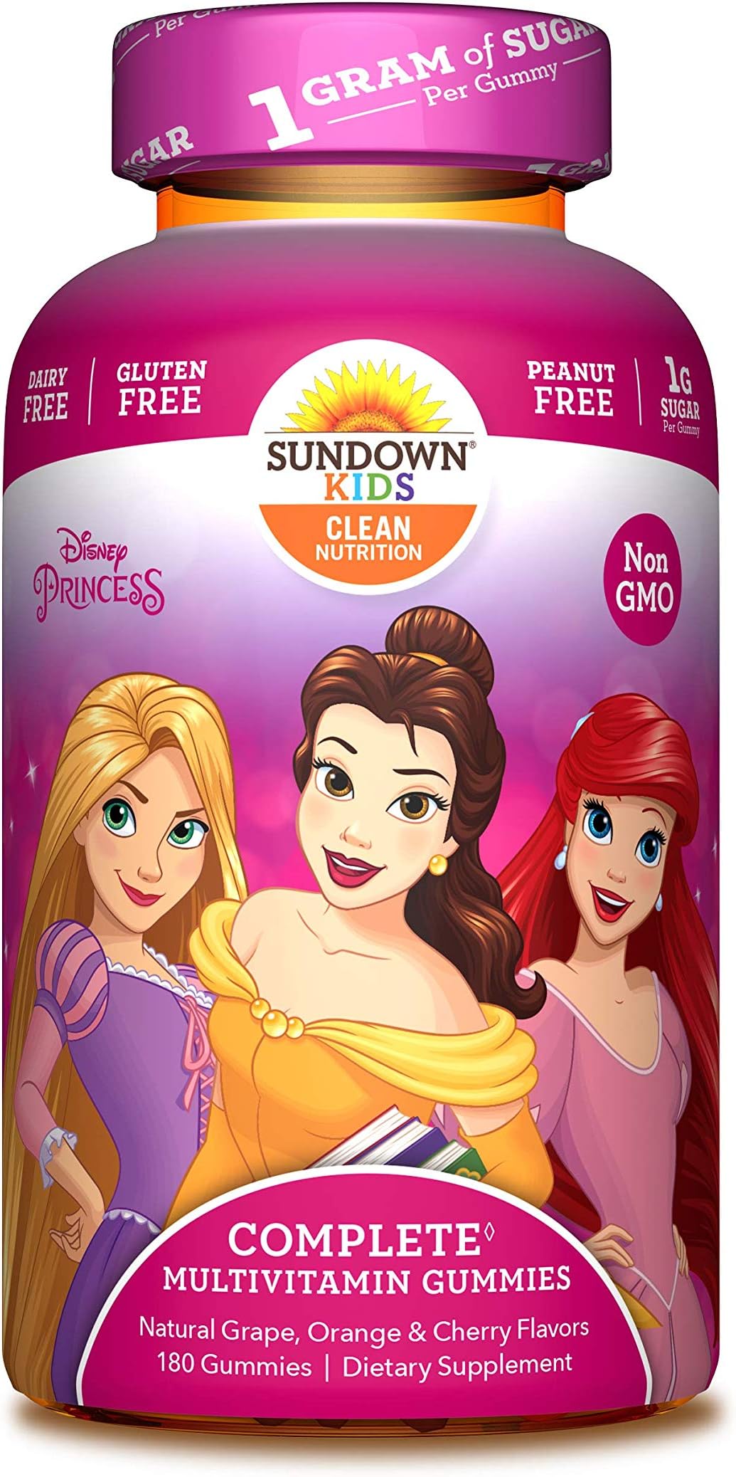 Sundown Kids Disney Princess Multivitamin Gummies, Vitamins A, C, D, E, Gluten-Free, Dairy-Free, Peanut-Free, 180 Count