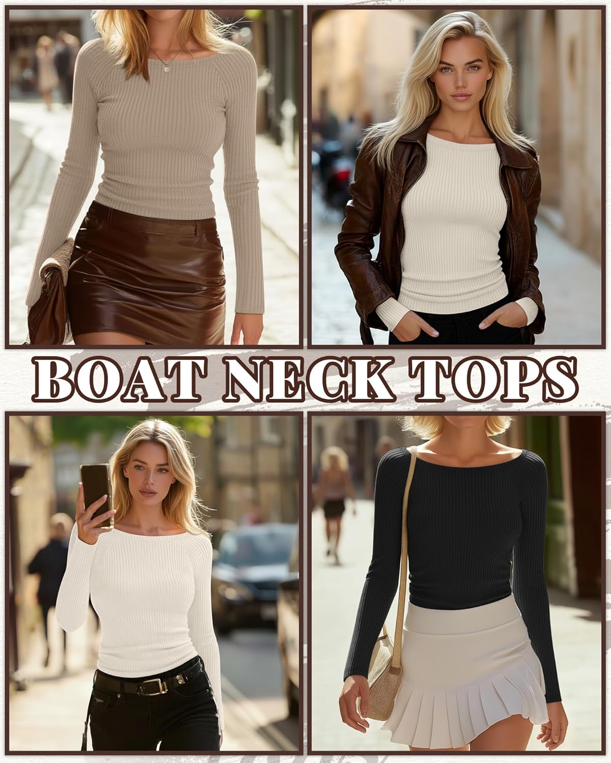 3 Pack Women's Long Sleeve Tops Ribbed Cotton Boat Neck Fitted T Shirts Basic Casual Ruched Tees - Image 2