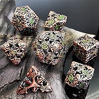 Vista 3 de HAOMEJA Dados de flores de metal hueco DND 7 Set Dados de juego de rol D&D Cobre rojo antiguo