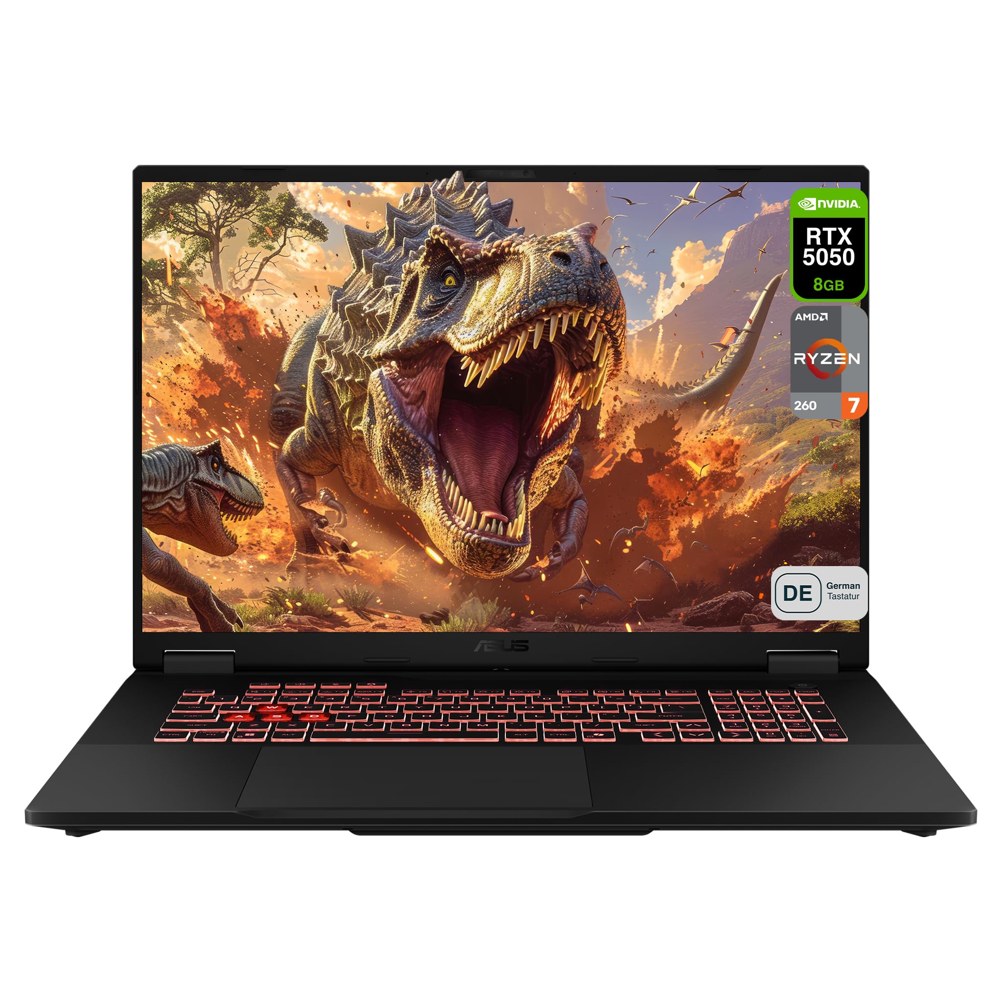 ASUS TUF A18 Gaming Laptop, AMD Ryzen 7 260, 64 GB DDR5 RAM, 2 TB PCIe SSD, 18" FHD (1920 x 1200), display Nvidia GeForce RTX 5050 Graphics, tastiera QWERTZ RGB, Windows 11 Home, Jaeger Gray