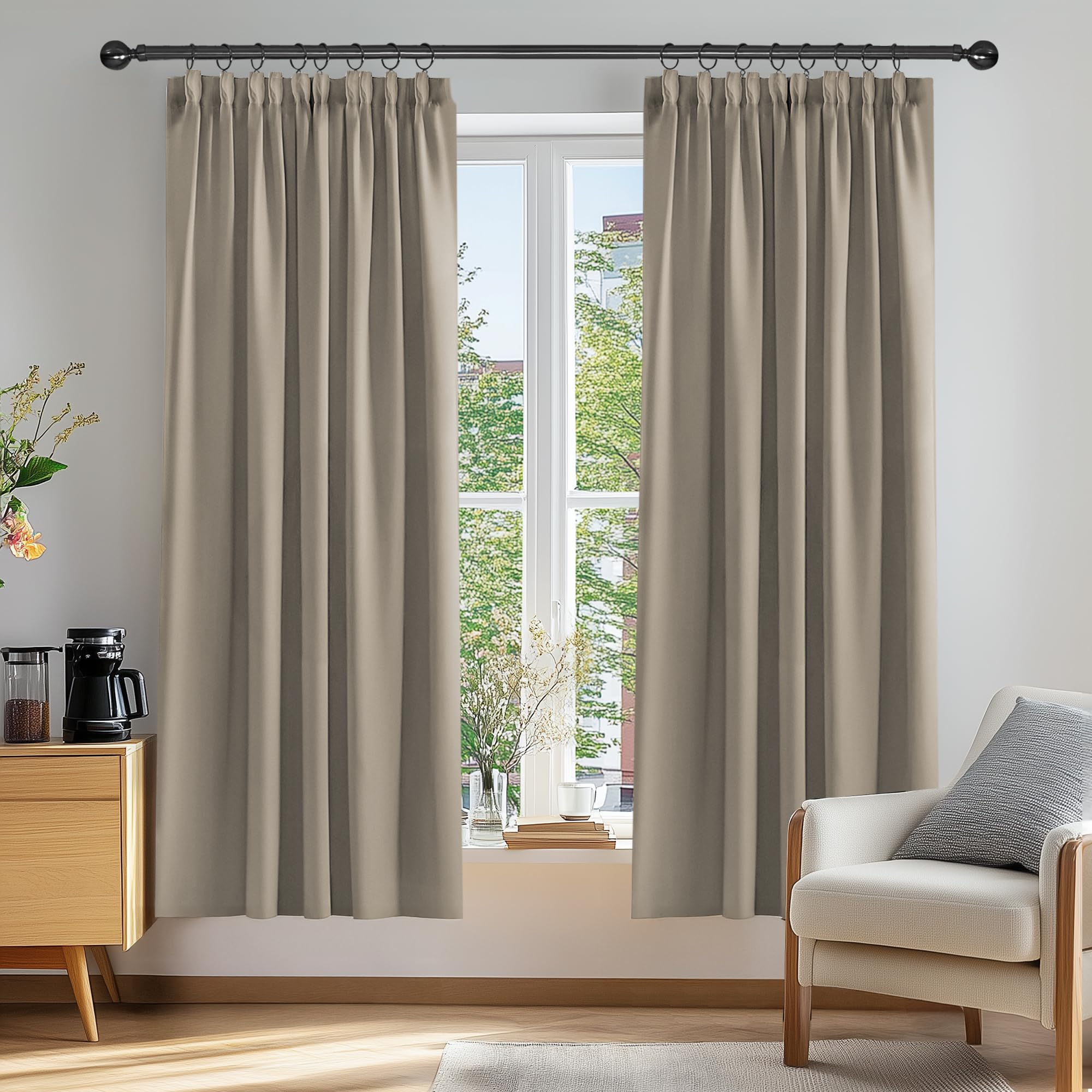 Deconovo Khaki Super Soft Pencil Pleat Insulated Blackout Curtains For Kids Bedroom 66 X 72 Taupe 1 Pair