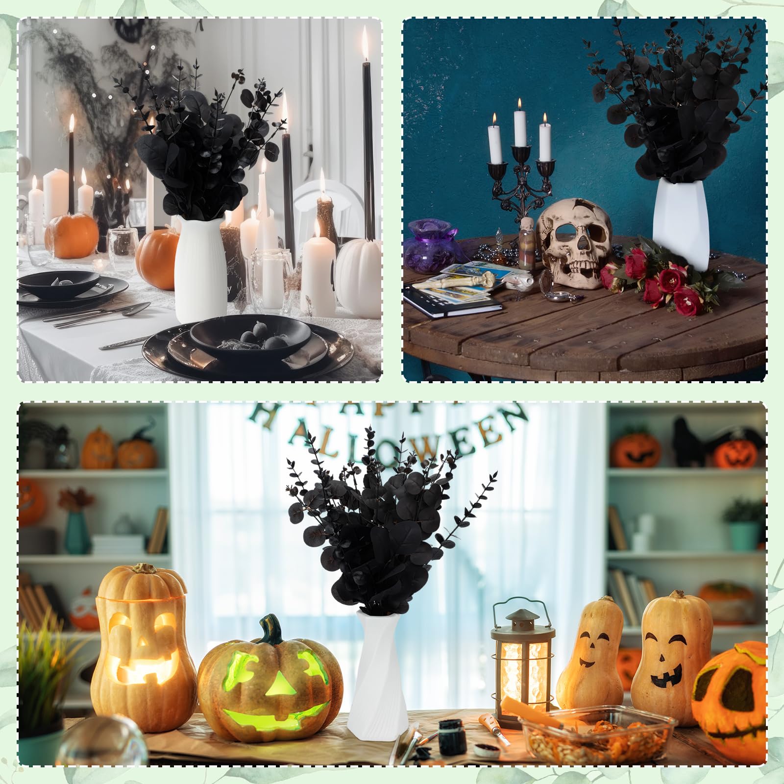 Giegxin Lot de 180 tiges de Feuilles d'eucalyptus artificielles en Vrac, 3 Types de Feuilles d'eucalyptus séchées, Faux Spray pour Vase de Mariage, Bouquet Floral (Noir)
