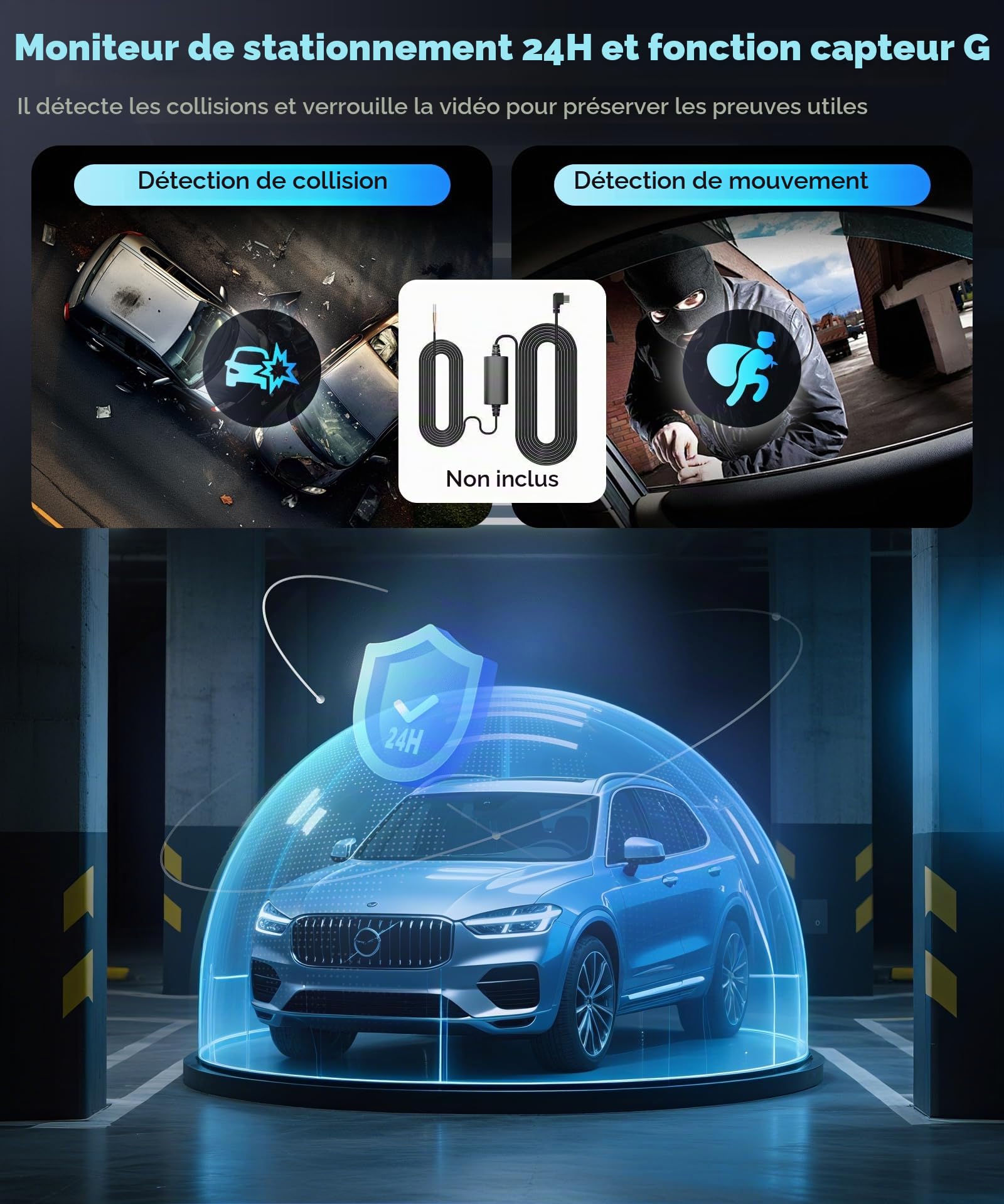 VECHTEL 2K Wi-FI Dashcam Auto avec Écran IPS de 3 Pouces Dash Cam Auto avec Vision Nocturne, SD 64GB Inclus, G-Sensor, 24H Mode Parking, Enregistrement en Boucle, Assistant de Recul