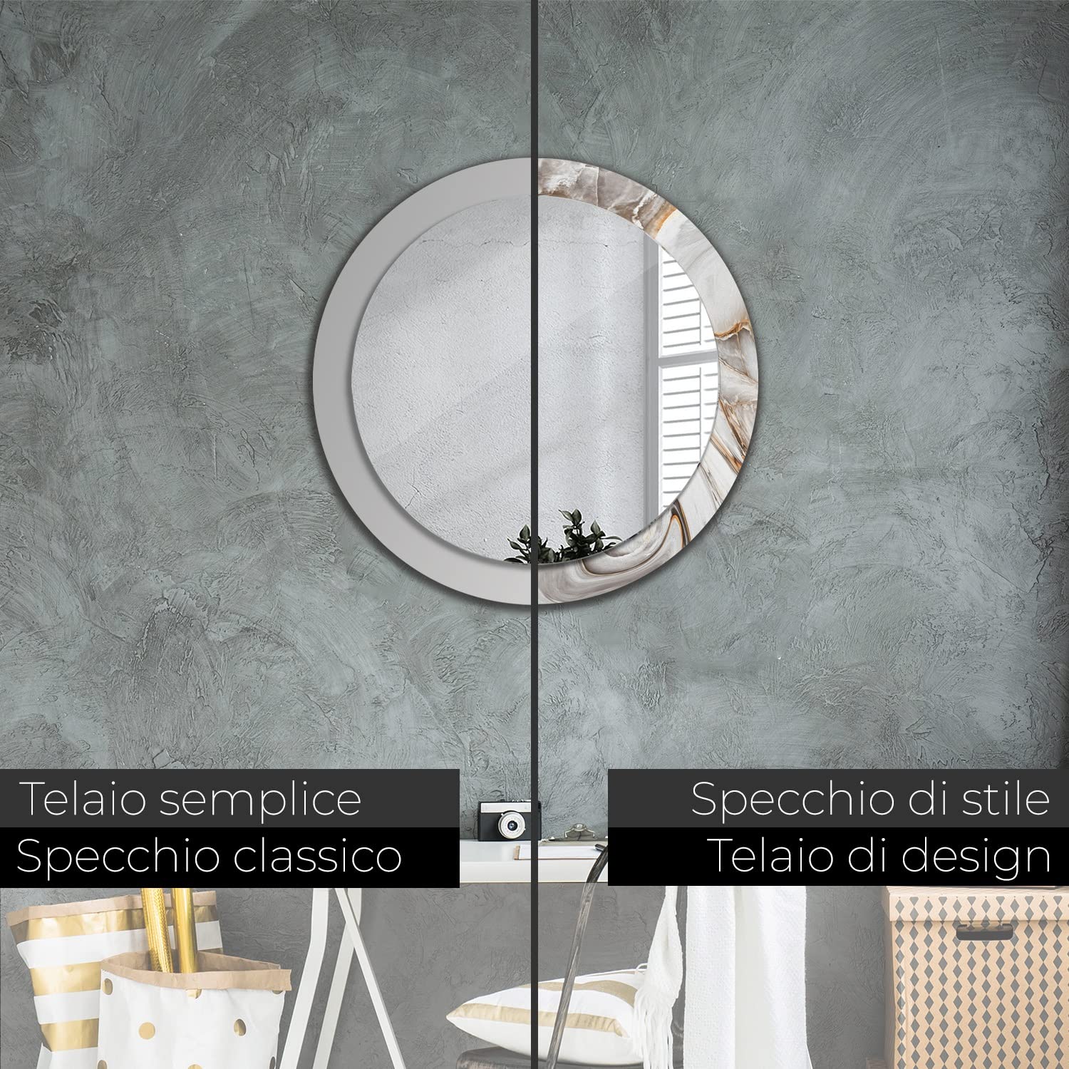 Tulup Per Il Bagno Specchio Rotondo Appeso fi80 cm Per Il Soggiorno - marmo chiaro
