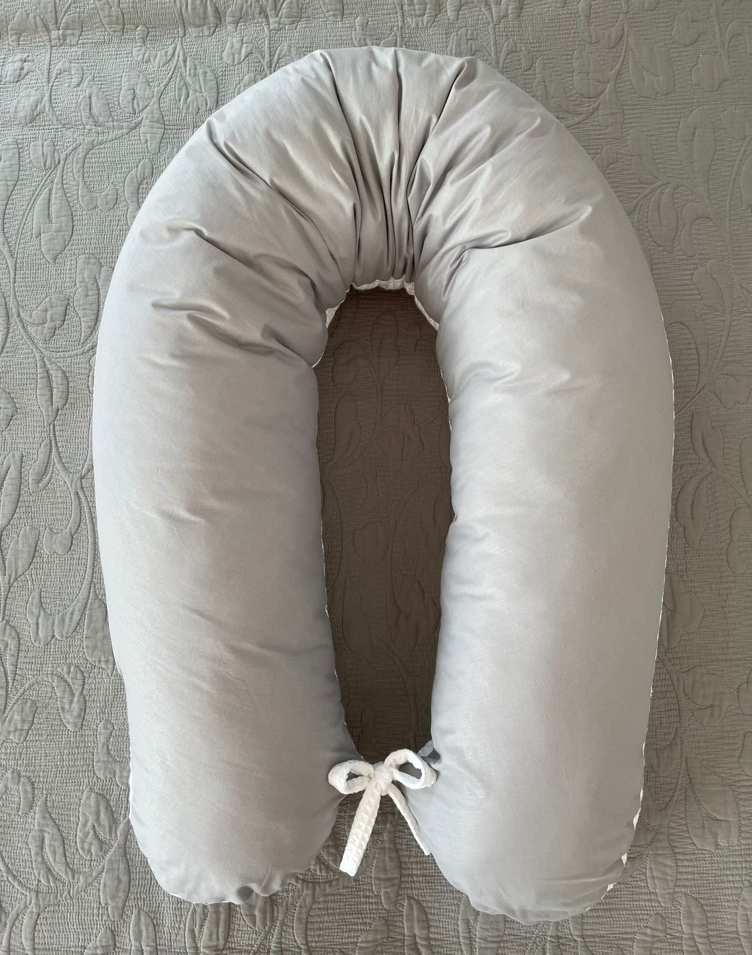 LOOLAY Schwangerschaftskissen - Stillkissen 170 cm - Seitenschläferkissen 100% Baumwolle - mit Abnehmbarem Bezug - Ergonomisches Schwanger Kissen für Schlafen (Waffel Weiß/Grau)