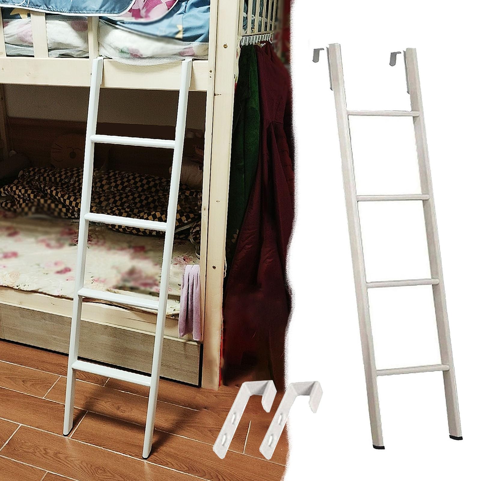 Bettleiter, Etagenbett mit Haken für Wohnwagen und Wohnmobile, kurzes Etagenbett für Reiseanhänger, nur weiße Ausführung, Platzbedarf (175 cm/69 Zoll)