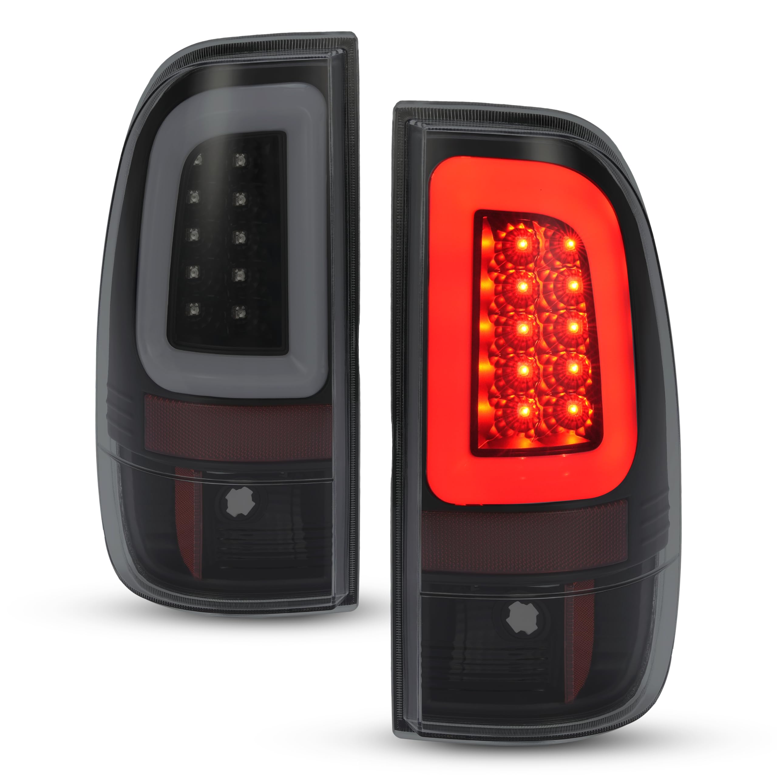 kuafu tail light pair compatible with 2008-2016 ford f-250 f-350 f-450 f-550 super duty rear lamp l&r w/led tube bar w/o halogens bulbs (smoke lens+black housing) replacement for 7c3z13404a 7c3z13405a