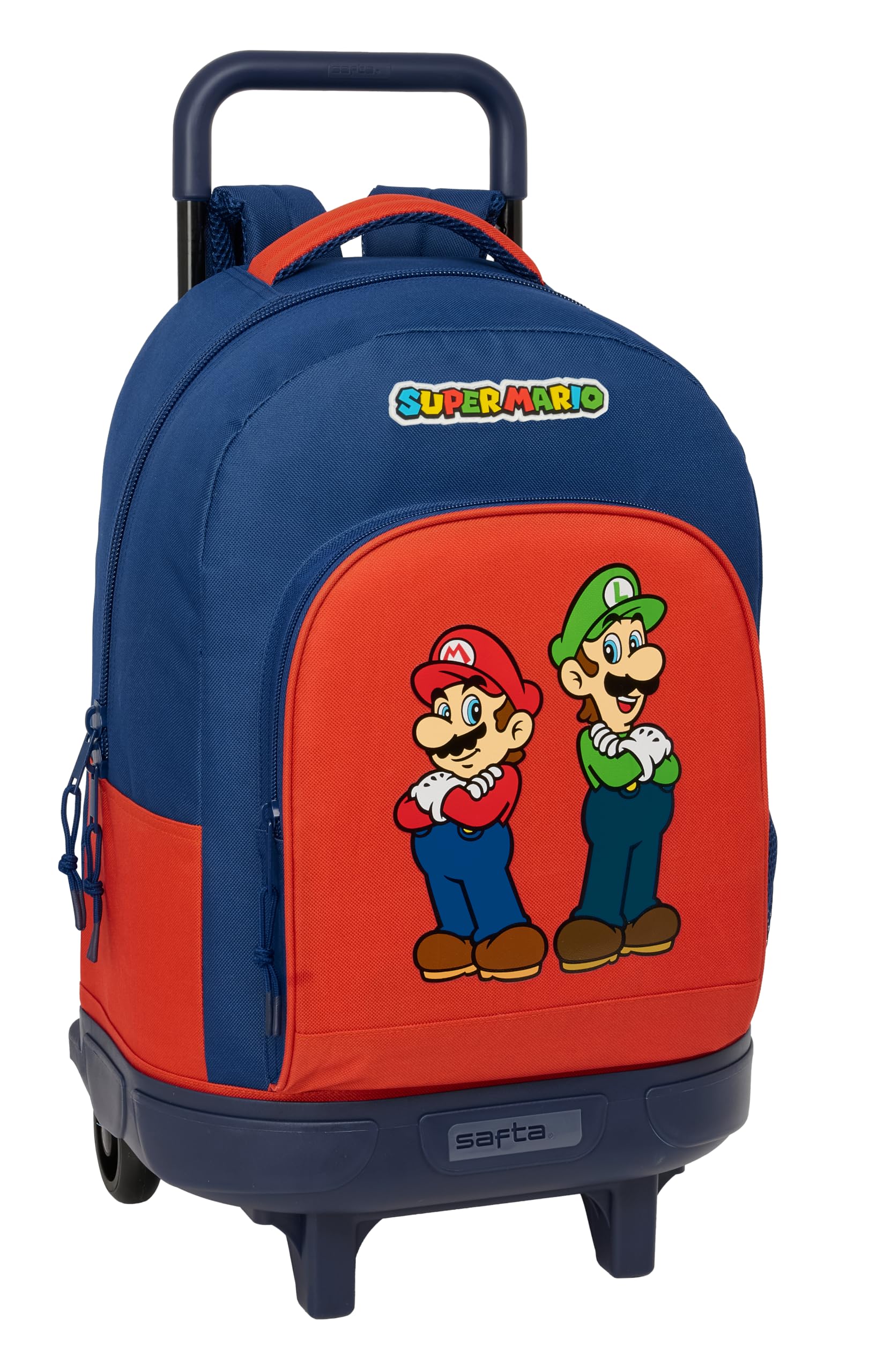 Safta SUPER MARIO MAMMA MIA - Mochila Grande con Ruedas, Compacta, Extraíble, Ideal para Niños de Diferentes Edades, Cómoda y Versátil, Calidad y Resistencia, 33x22x45 cm