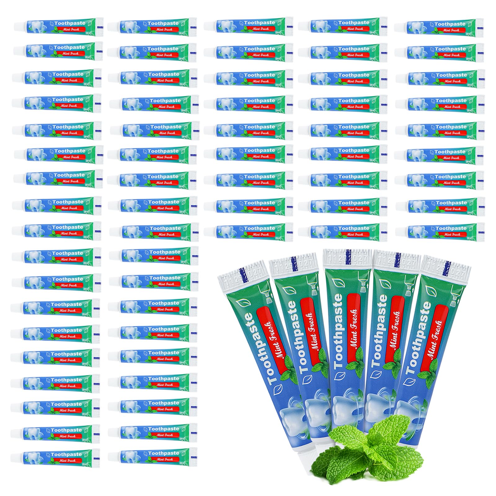 Pasta de dientes de 9,9 g de tamaño de viaje a granel, 50 tubos, sabor a menta, mini pasta de dientes desechable para hoteles, invitados, personas sin hogar, oficina