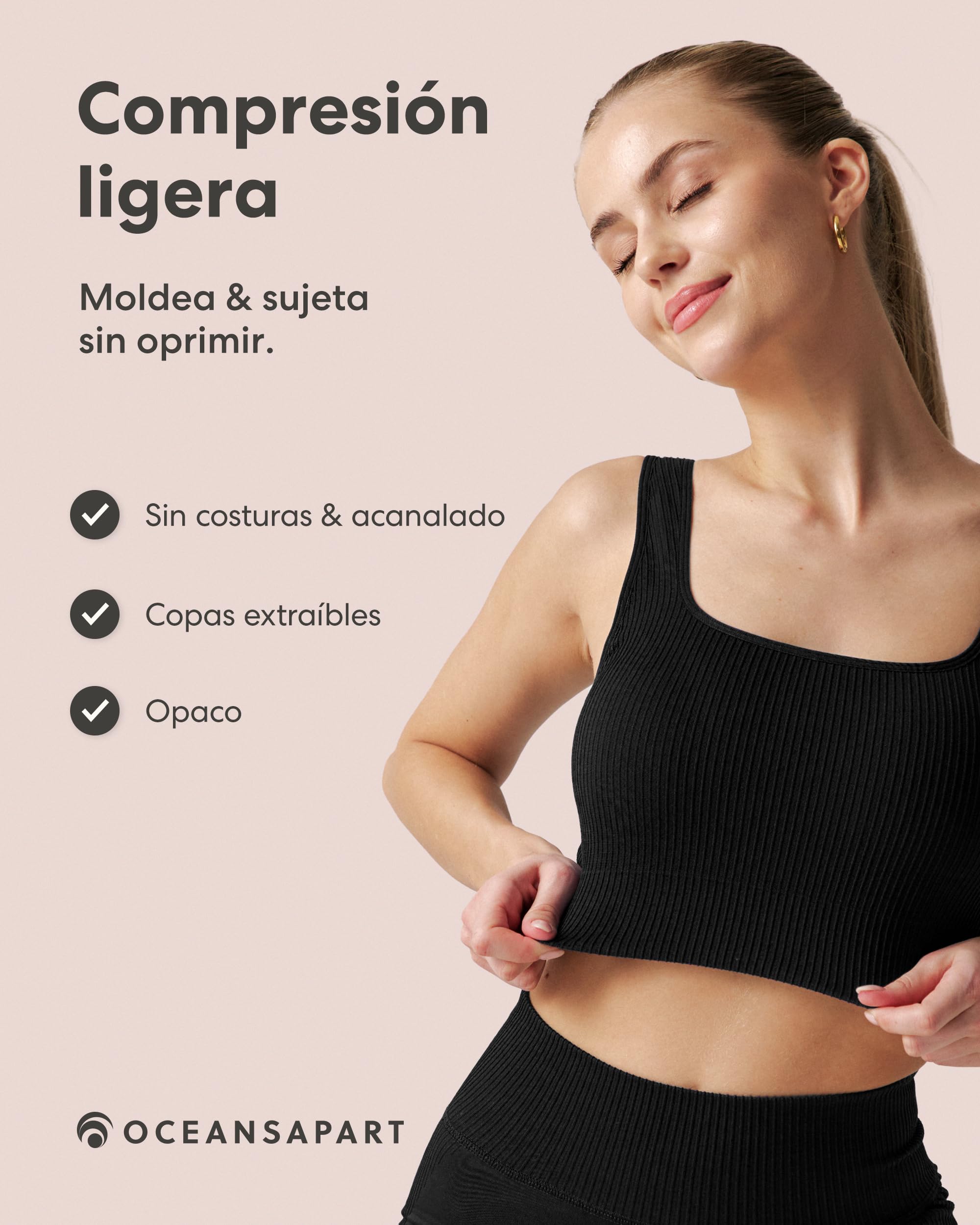 Oceansapart Sydney Sujetador Deportivo Mujer Sin Costuras - Top Deportivo Mujer con Escote Cuadrado - Sujetador Sin Aros con Relleno para Yoga, Fitness, Pilates Tallas XXS-XXL