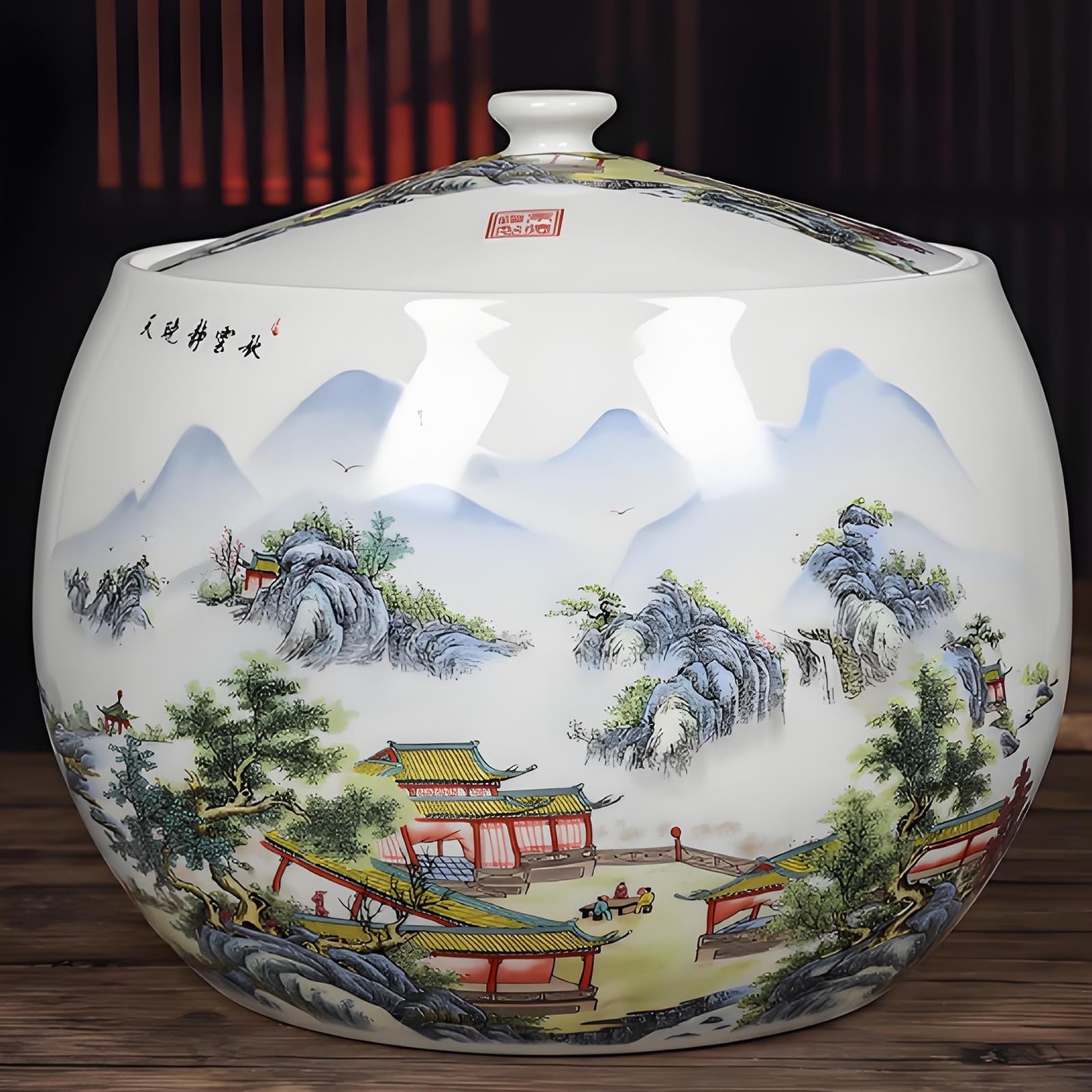 Seau à riz en céramique artisanale chinoise avec couvercle hermétique élégant