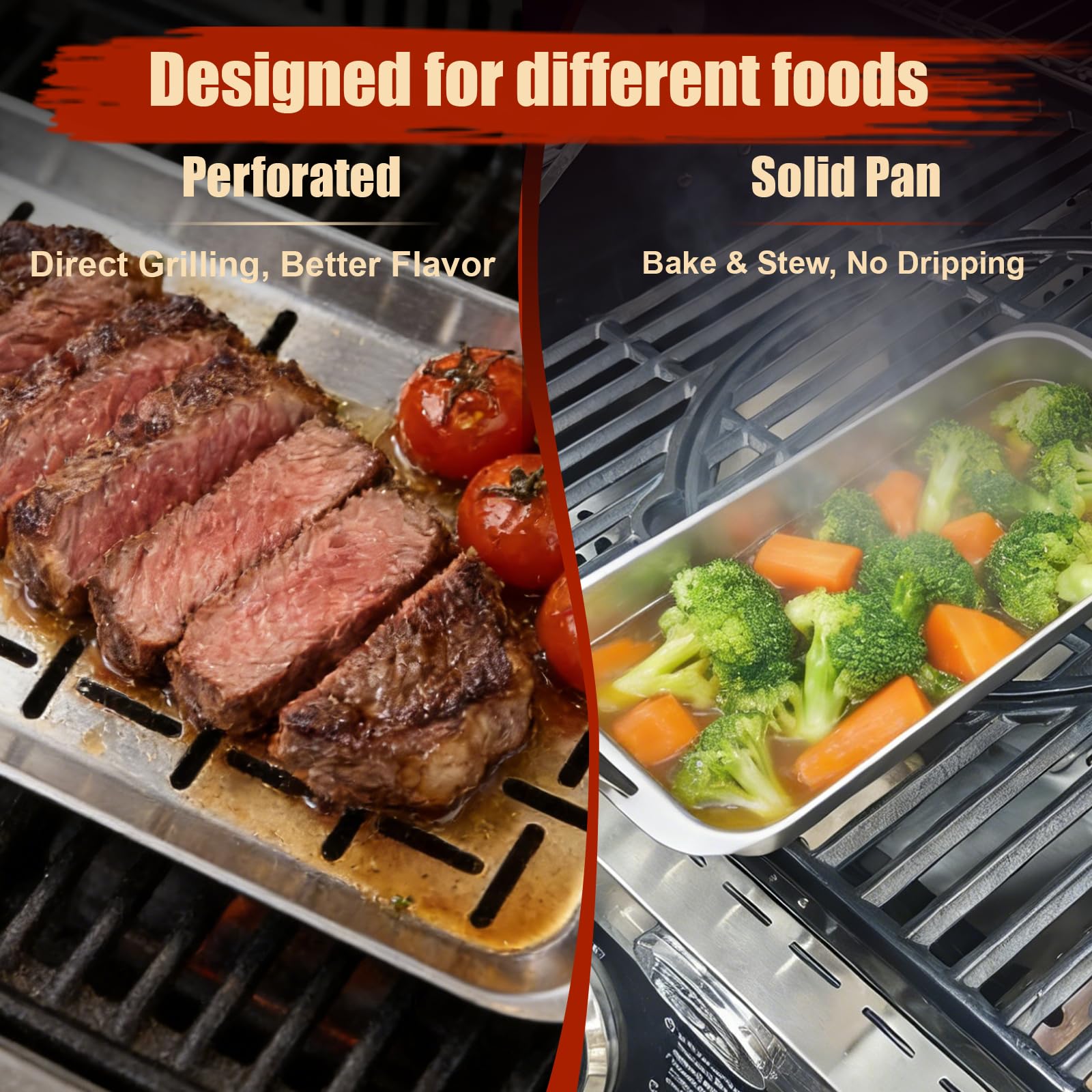 Denmay Grillkorb Set mit Deckel, Edelstahl Grillpfännchen Set mit Griff für Gasgrill & Holzkohlegrill – Universal Grillpfannen zubehör für Weber, Enders, Charbroil Grill, 3 Grillkörbe + 1 Grillschale