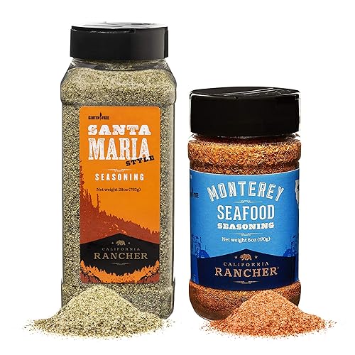 Condimento para carne estilo Santa María y condimento para parrilla (28 onzas) y condimento para mariscos Monterey (6 onzas), paquete de 2 especias