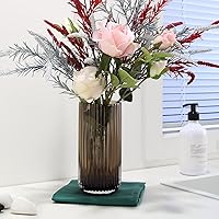 Vista 5 de Florero cilíndrico pequeño de cristal marrón acanalado para decoración de centros de mesa de comedor de granja