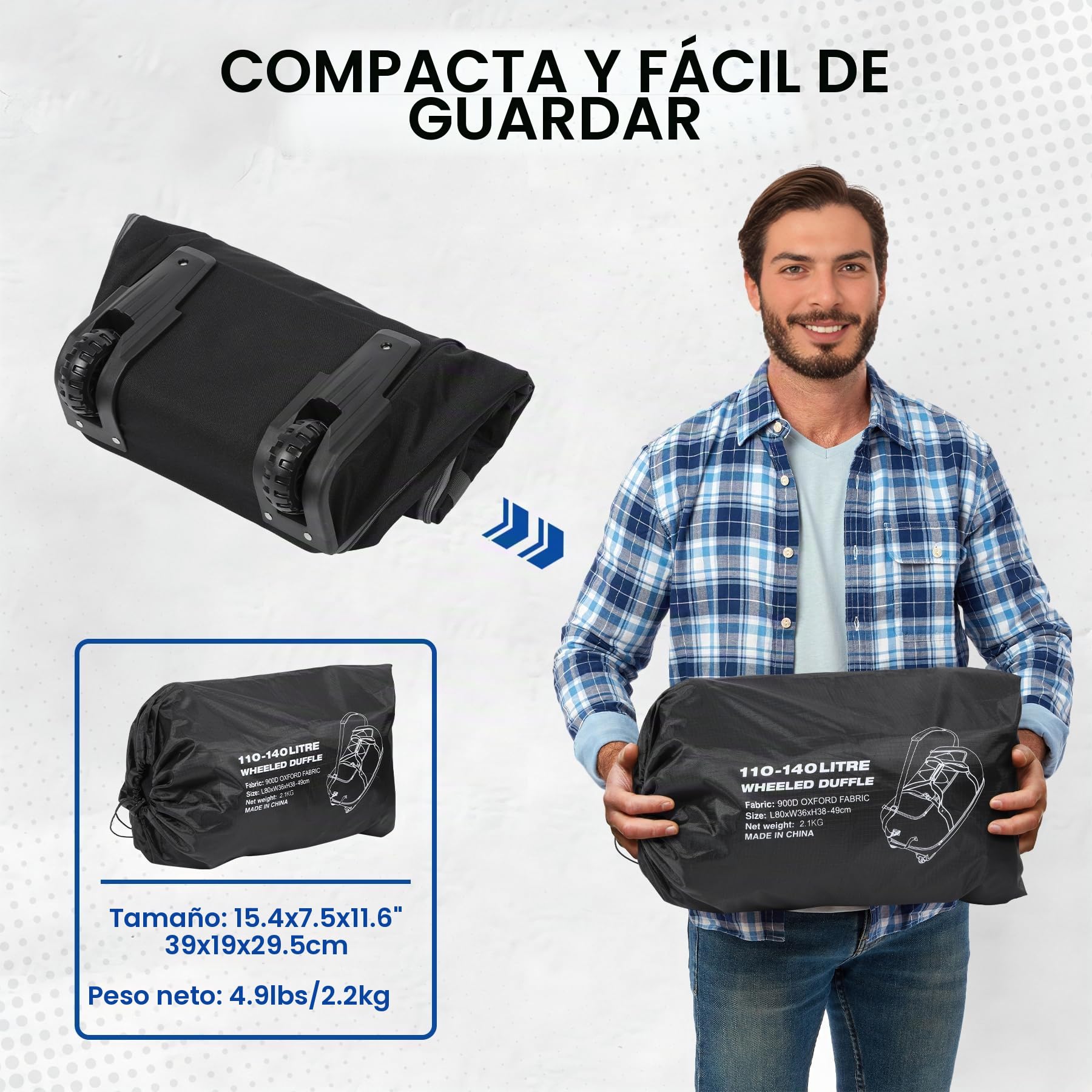 REDCAMP Bolsa de lona plegable con ruedas, impermeable extra grande viaje Duffle Bag equipaje con ruedas para viaje, 140 l ampliable-negro, 140L, Bolsa de viaje extensible con rueda