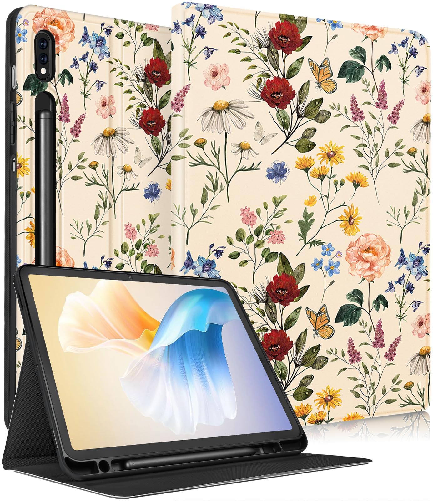 for Samsung Galaxy Tab S8 Plus/ S7 Plus/ S7 FE Case 12.4 Inch Women Cute Girls Folio Flower Girly Kawaii Aesthetic Pretty Cover for Samsung Tablet S8 Plus 2022/ S7 Plus 2021/ S7 FE 5G Cases